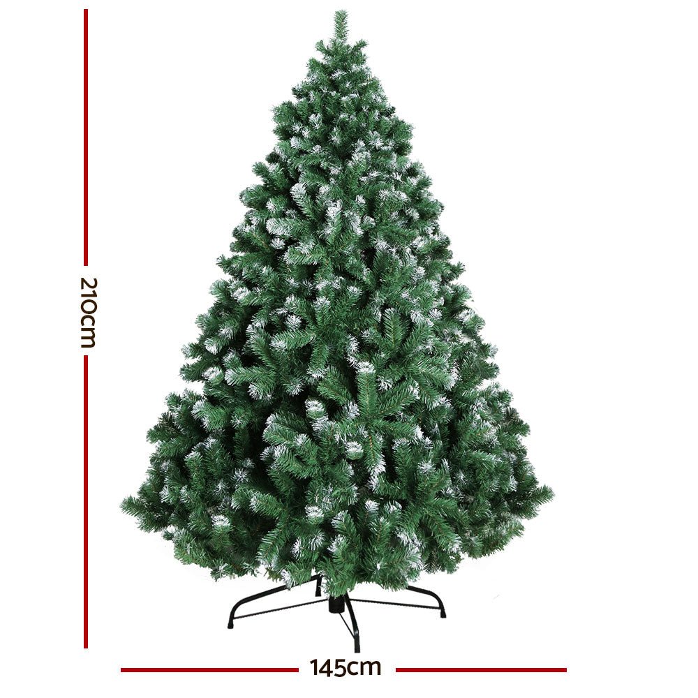 2.1M Artificial Christmas Tree with 1250 Snowy Tips - Premium Xmas Decor for Home, Office & Holiday Parties