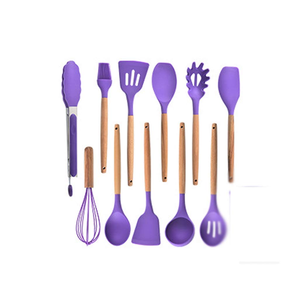 SLATIOM Non-Stick Frying Pan with Wooden Handle - 5-Piece Silicone Kitchen Utensil Set (Spatula, Spoon, Turner) - BPA-Free & Heat Resistant for Sauteing, Frying & Baking - Perfect Gift for Home Chefs