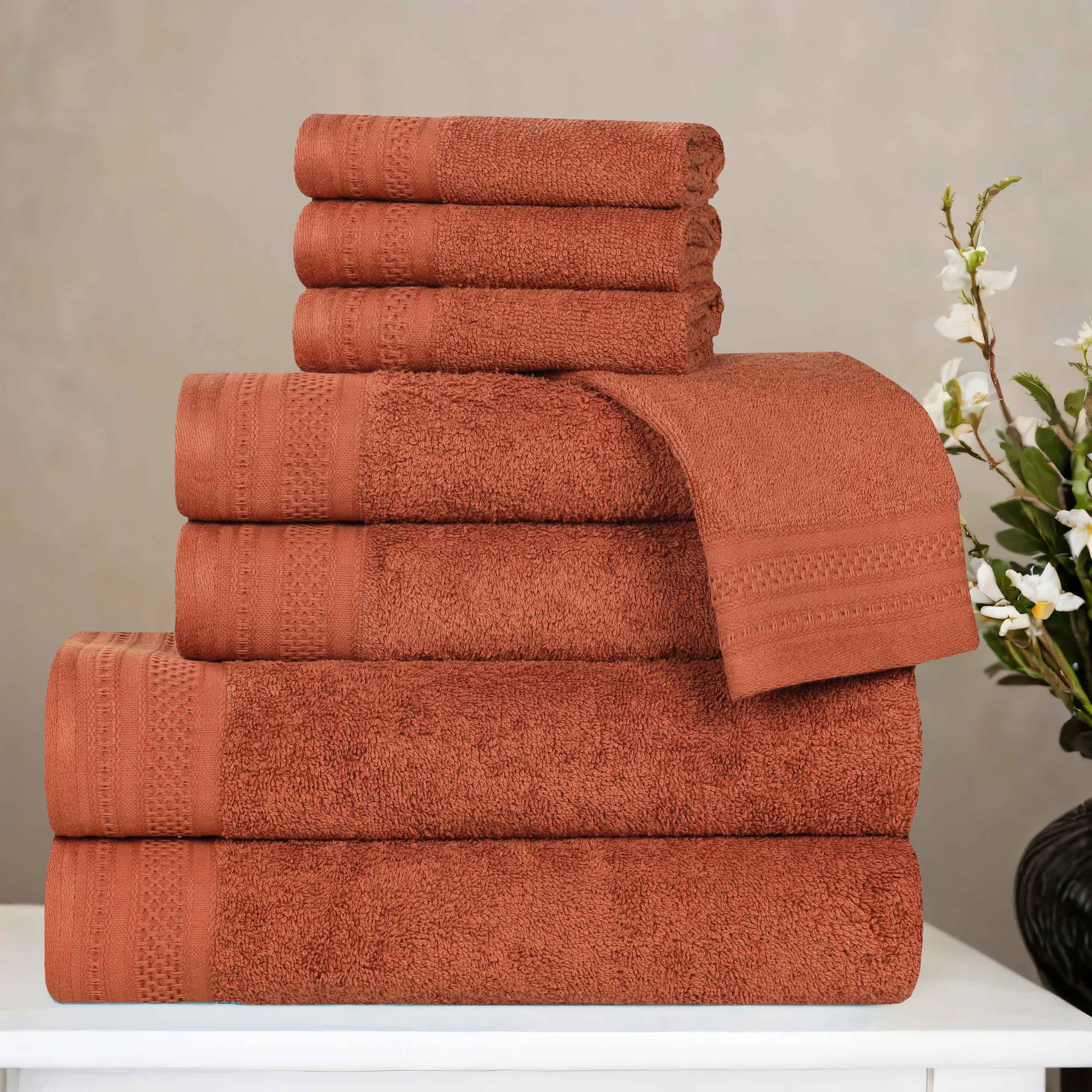 Premium Honeycomb Textured Waffle Border 8-Piece Cotton Towel Set - Ultra Soft & Absorbent Bath Towels for Spa, Guest Bathroom & Luxury Home Decor