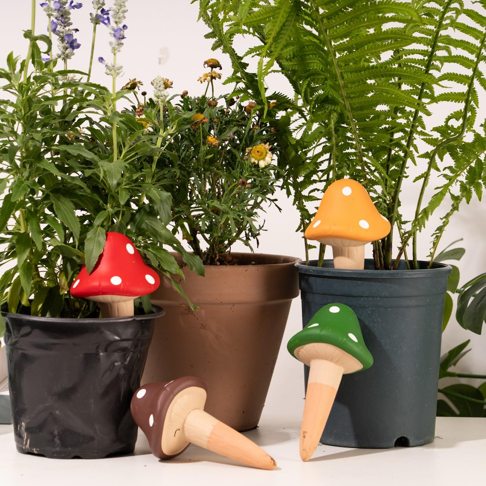 4 Pack Self-Watering Plant Stakes - Terracotta Automatic Watering Spikes for Indoor & Outdoor Plants - Perfect for Vacation, Garden Care, Potted Flowers & Houseplants (Mushroom Design) - Keep Plants Hydrated While Traveling or Busy