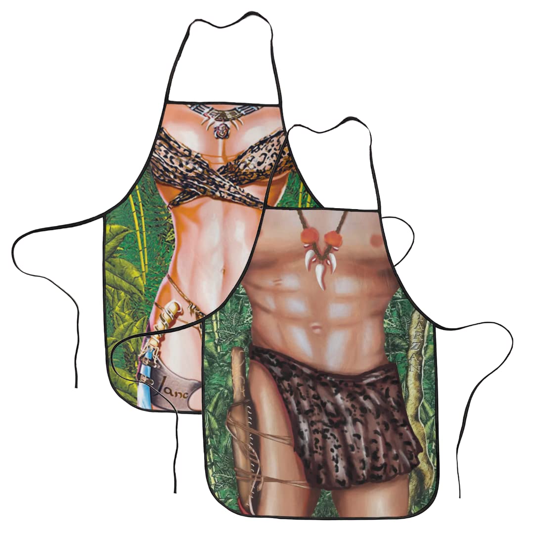 Funny Couples Kitchen Aprons Set - 2PCS Leopard Print Cooking Aprons with Long Belts for Grilling, Baking & BBQ | Perfect for Couples Cooking, Romantic Dinners & Party Supplies