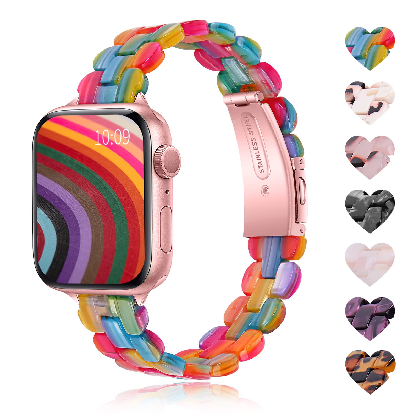 BEIZIYE Resin Watch Band Compatible with Apple Watch Ultra/Series 8/7/6/5/4/3/2/1/SE - Slim Lightweight Strap for 38mm/40mm/41mm/42mm/44mm/45mm/49mm - Fashionable Bracelet Wristband for Women - Perfect for Workouts, Daily Wear & Special Occasions