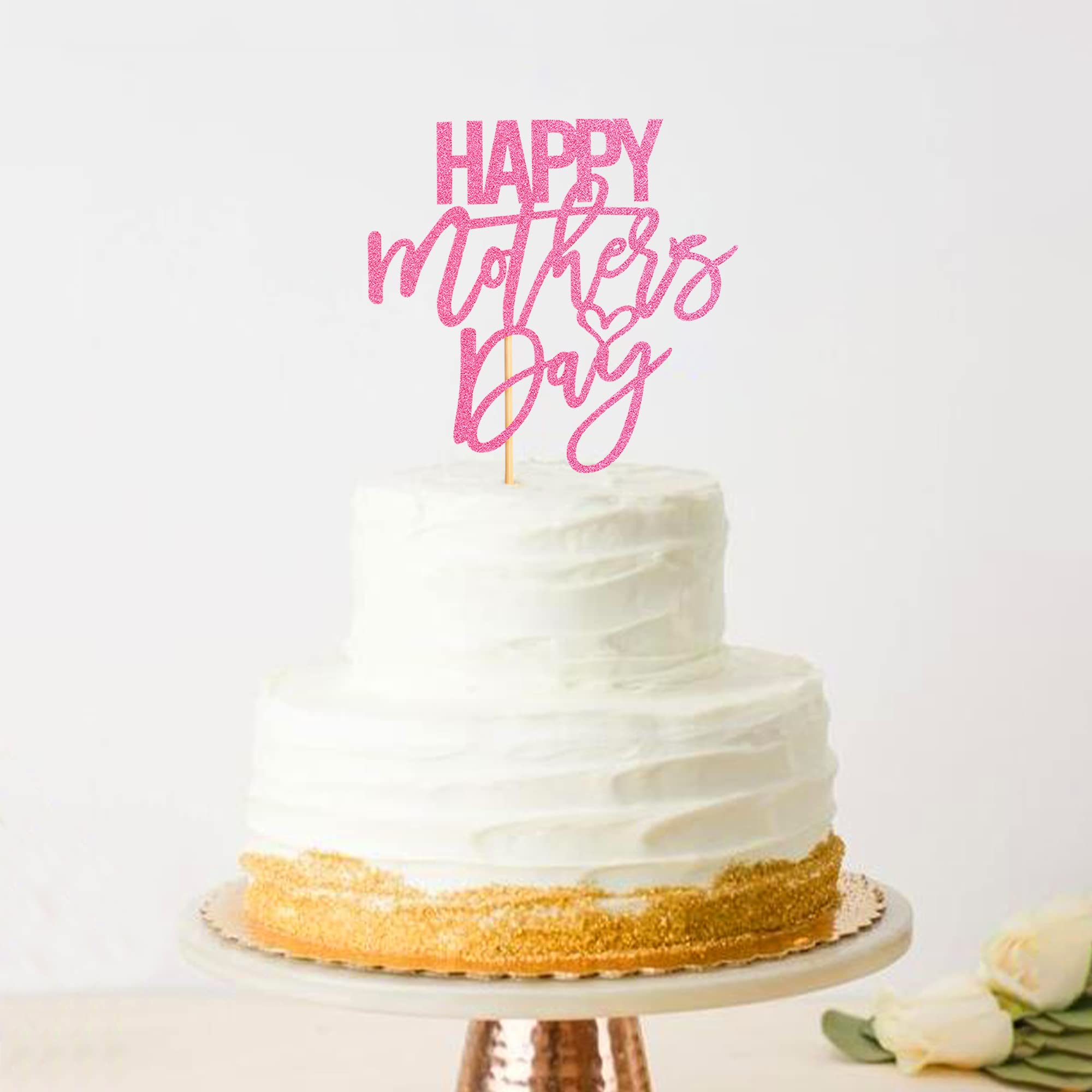 Happy Mother's Day Cake Topper - Pink Glitter Party Cake Decoration for Birthday, Wedding & Special Occasions | Perfect for Mom's Celebration