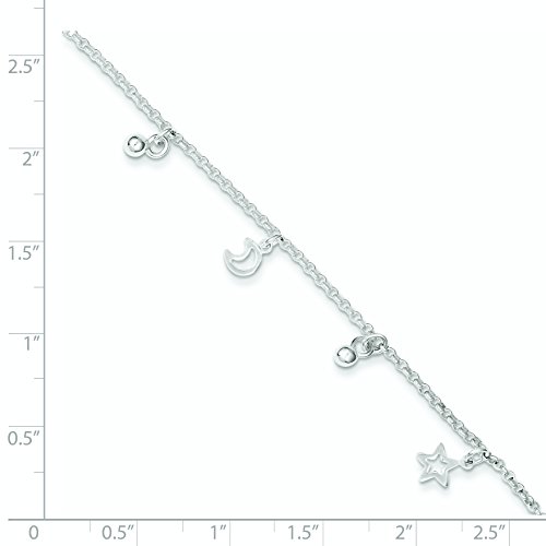 925 Sterling Silver Crescent Moon & Stars Anklet - Elegant Polished Ankle Bracelet for Women, Perfect for Beach Vacations & Boho Fashion