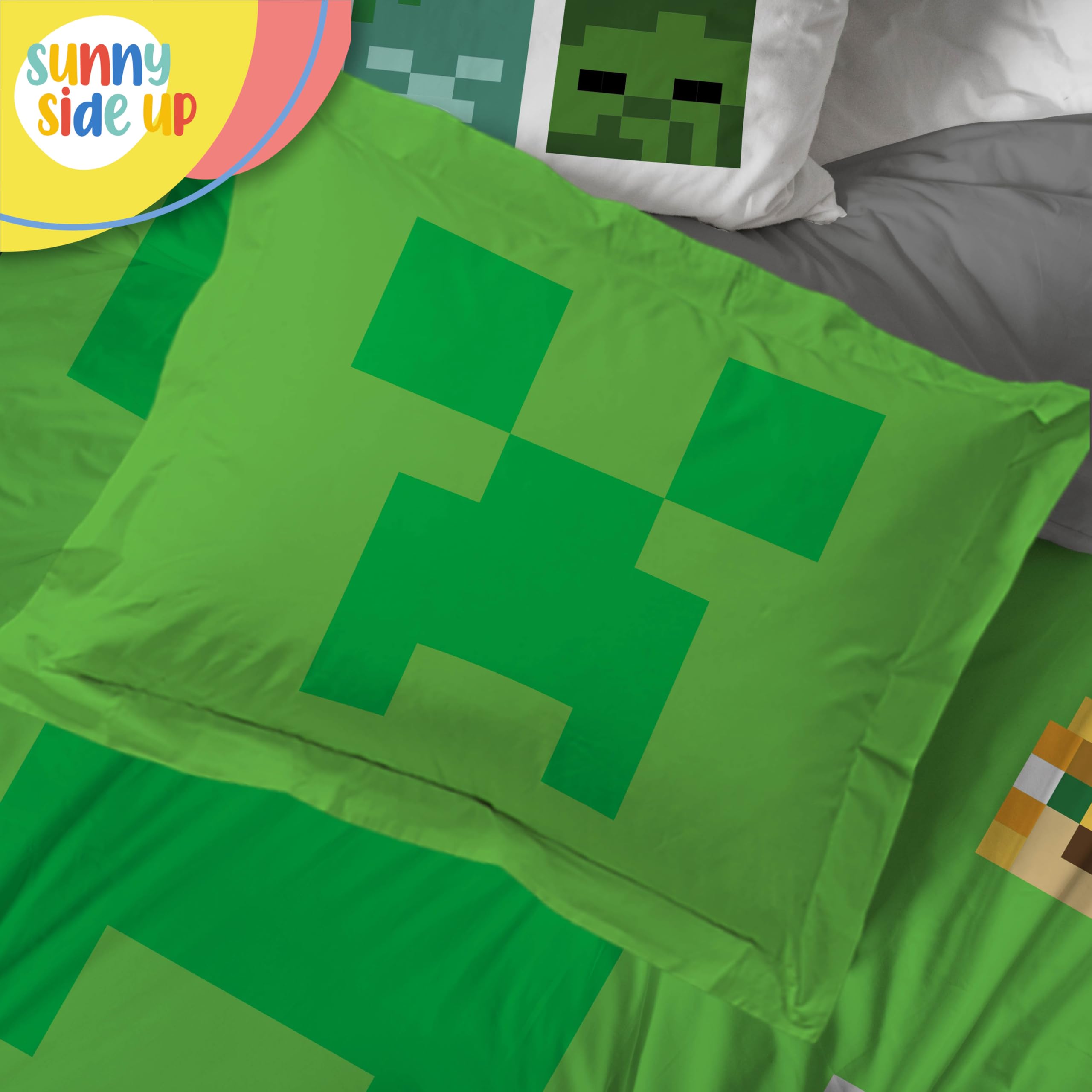 **Sunny Side Up Minecraft Twin Comforter Set - 5-Piece Kids Bedding with Comforter, Sheets & Pillowcase - Ultra Soft Microfiber Gamer Bed Set for Boys & Girls - Perfect for Bedrooms, Sleepovers & Gaming Rooms**