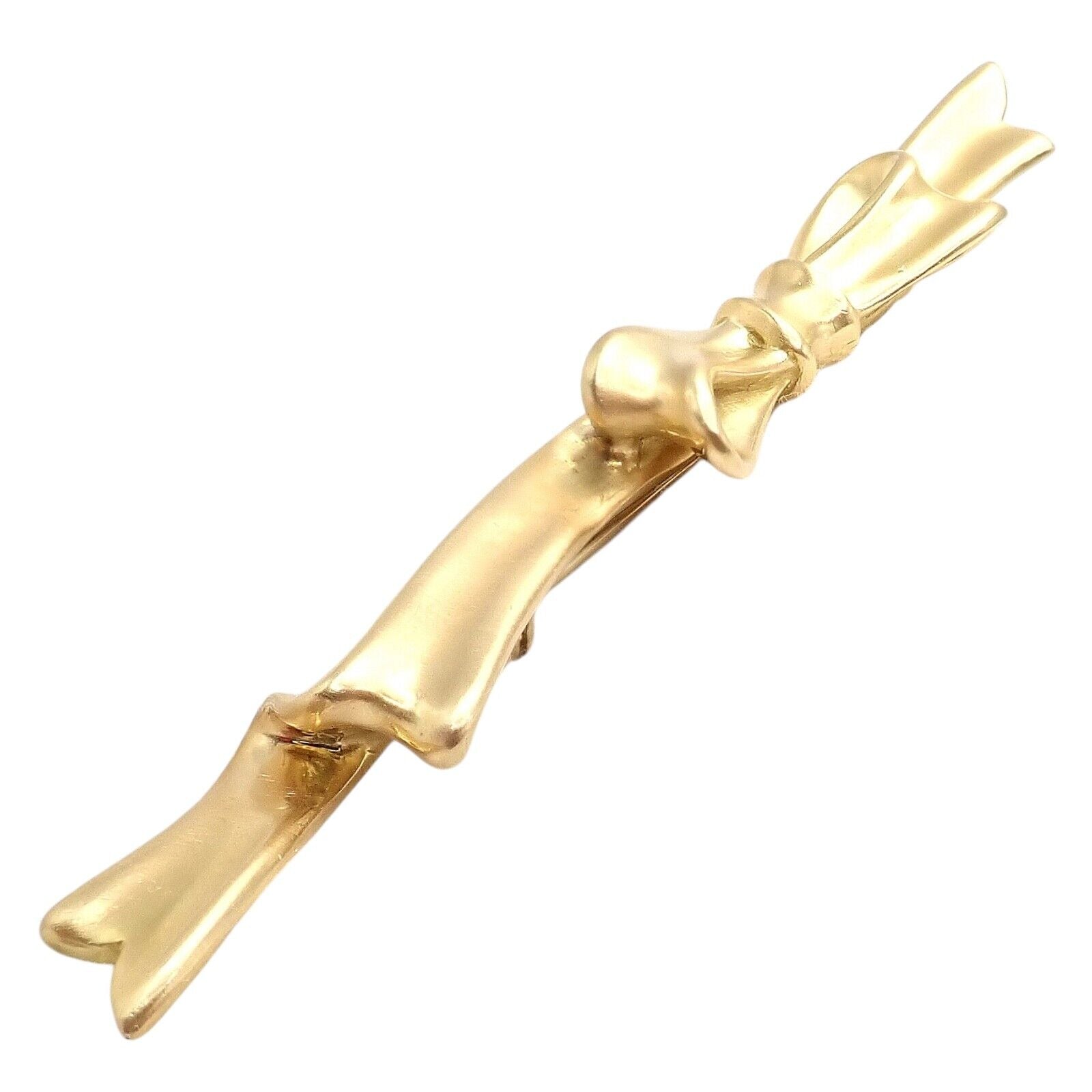 Authentic Angela Cummings 18k Yellow Gold Long Ribbon Bow Pin Brooch Vintage 1984 - Elegant Jewelry Gift for Women, Perfect for Weddings, Parties & Special Occasions