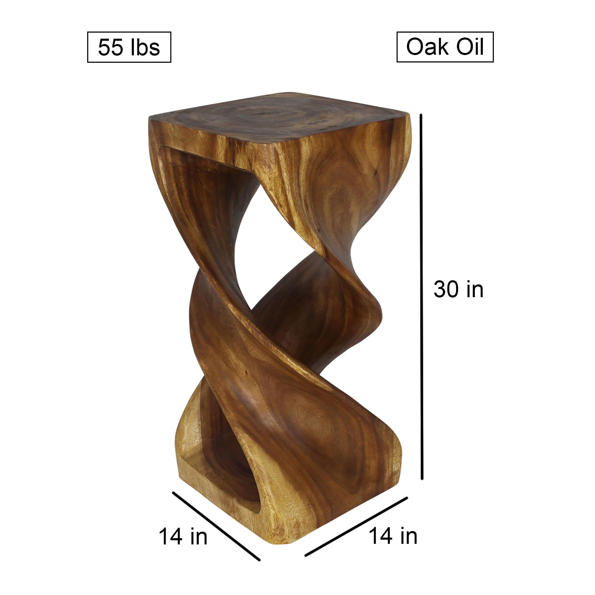 Haussmann® 14x30 Inch Wood Double Twist Stool Table - Solid Oak with Oil Finish - Perfect for Kitchen, Bar, and Living Room Decor