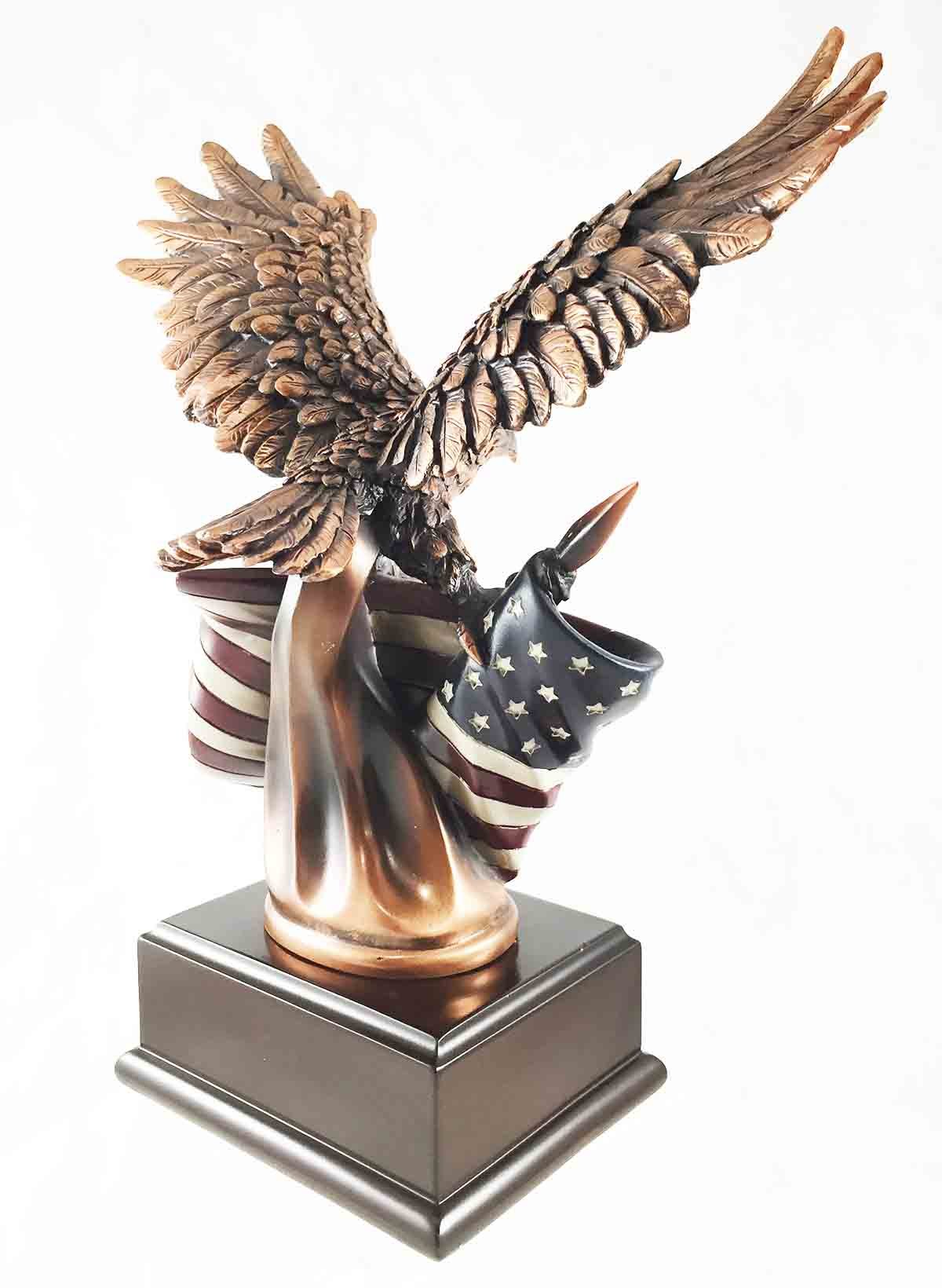Patriotic Bald Eagle & Flag Bronze Figurine - Home & Office Decor