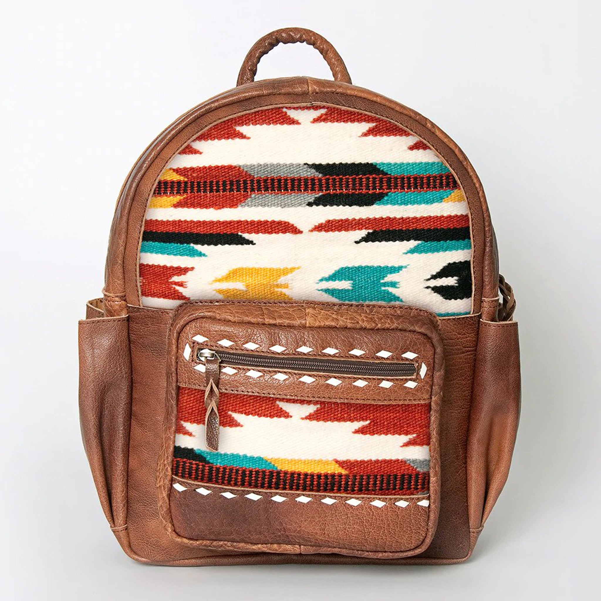 American Darling Genuine Leather Aztec Print Blanket Backpack - Stylish & Durable for Travel, Camping, and Outdoor Adventures