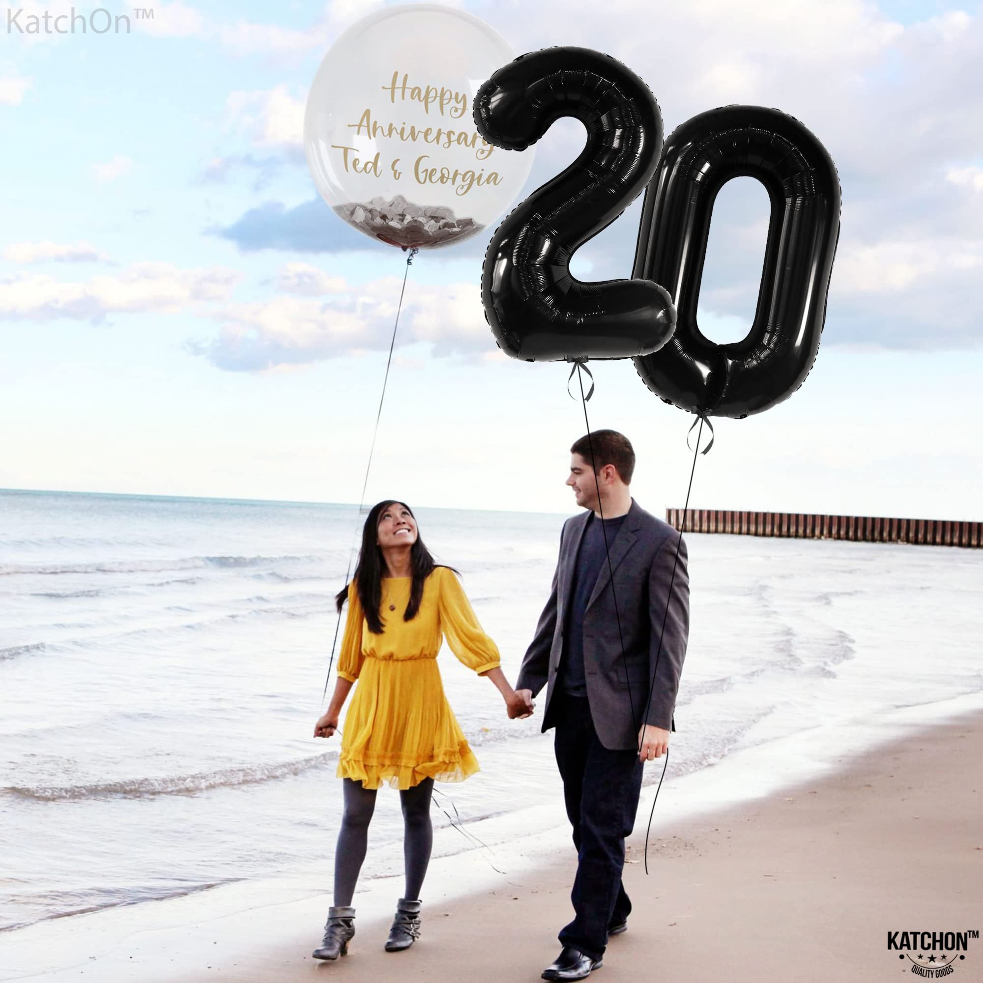 KatchOn 40 Inch Black Number 20 Balloon - Large 20th Birthday Decorations for Men & Women, 20 Year Old Party Supplies, Anniversary Decor - Perfect for Birthday Parties, Graduations & Milestone Celebrations