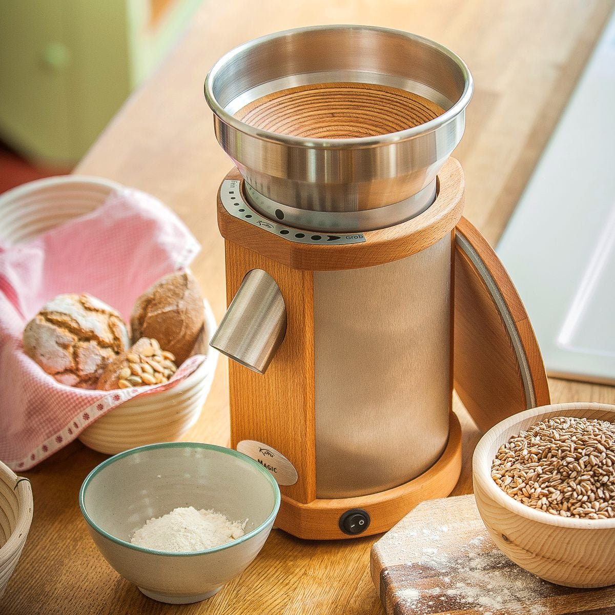 KoMo Magic Electric Grain Mill - Premium Flour Grinder for Home Baking, Fresh & Healthy Flour - Perfect for Bread, Pastries, and Gluten-Free Recipes