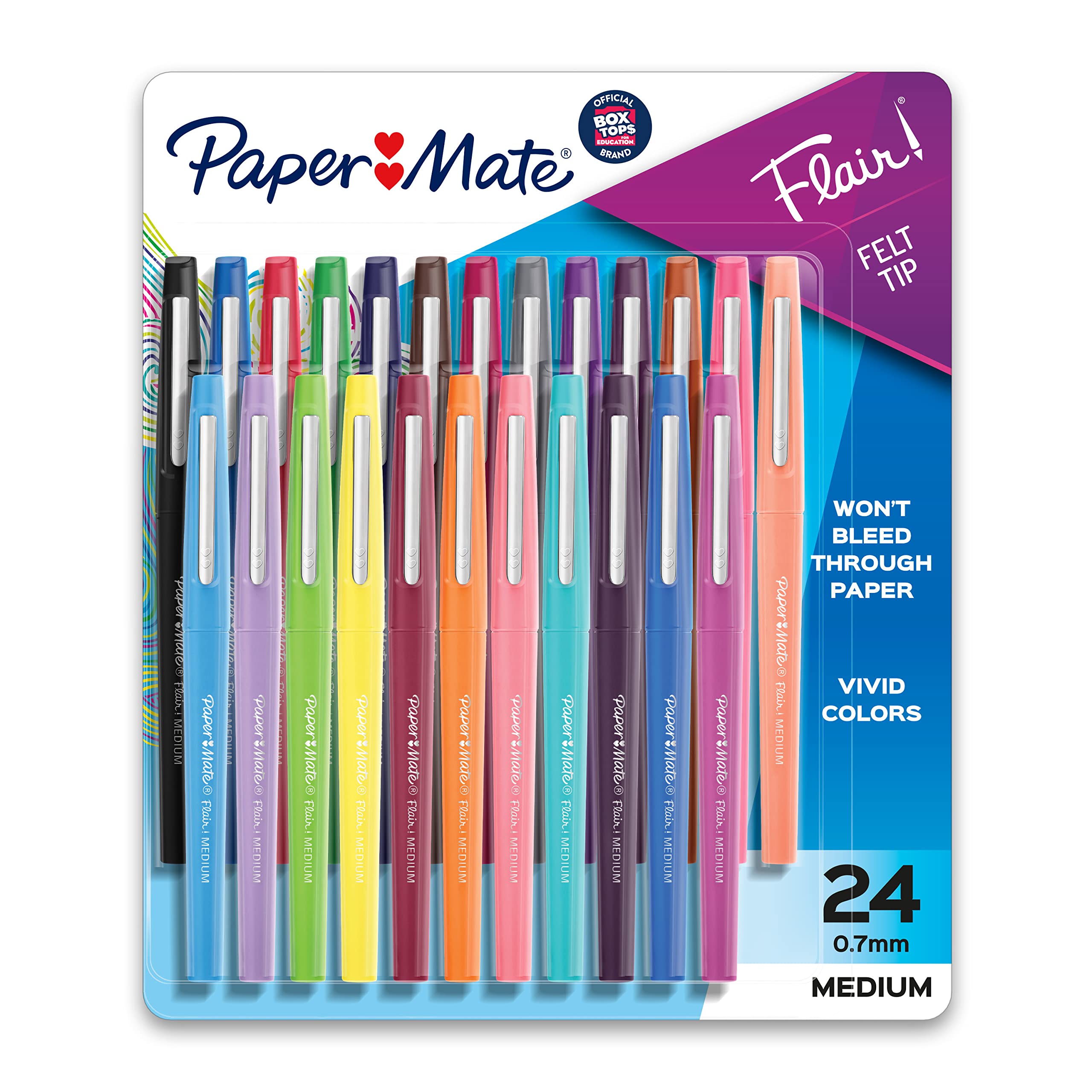 Paper Mate Flair Felt Tip Pens - 24 Pack of Medium Point 0.7mm Marker Pens with Assorted Colors | Perfect for School, Office & Art Projects | Great for Note Taking, Journaling, Coloring & Classroom Supplies