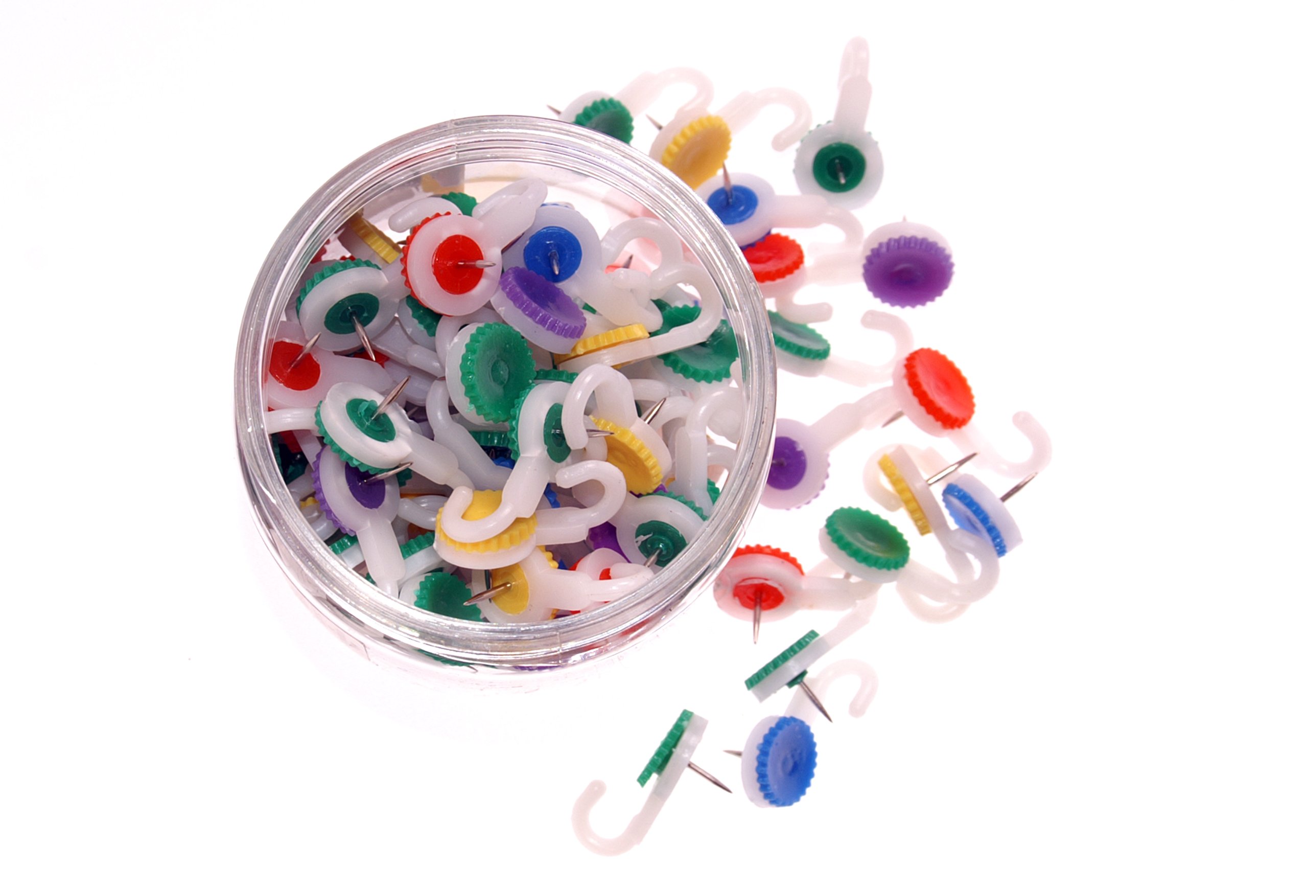 Whitecroft Essentials Tubs Hook Push Pins - 100-Pack Assorted Color Thumbtacks for Bulletin Boards, Office, School & Home Organization (Perfect for Corkboards, Walls & DIY Projects)