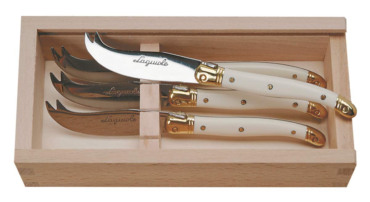 Premium Laguiole French Handmade 4-Piece Cheese Knife Set in Vintage Wooden Gift Box (Ivory) - Perfect for Wine & Cheese Tasting, Charcuterie Boards & Gourmet Gifts
