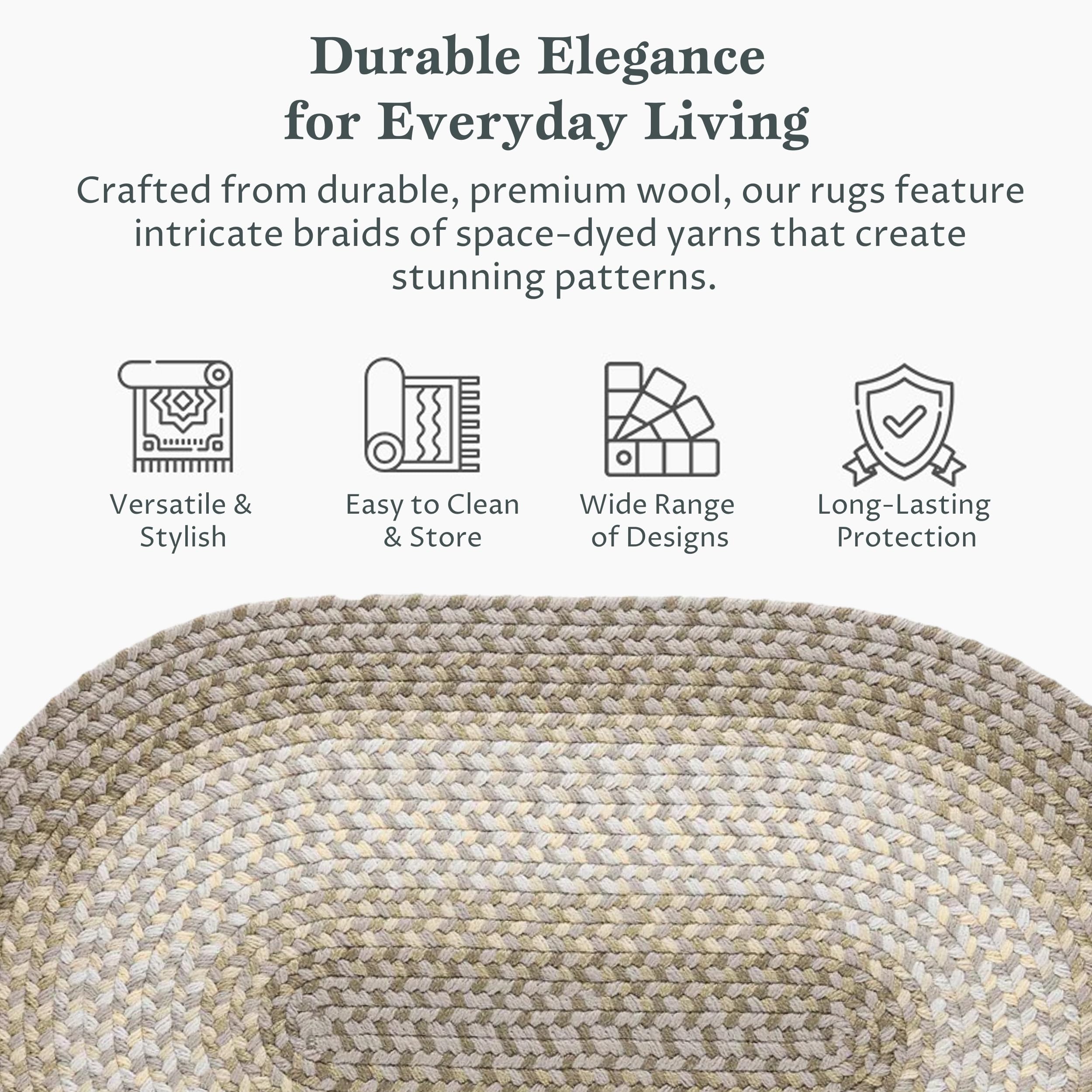 Braided Oval Area Rug 3' x 5' - Frosty Multi TR62 Twin River Collection | Non-Slip Floor Mat for Bedroom, Living Room & Hallway | Easy Care Washable Rug for High Traffic Areas | USA-Made Home Decor | Perfect for Cozy Spaces & Pet-Friendly Homes