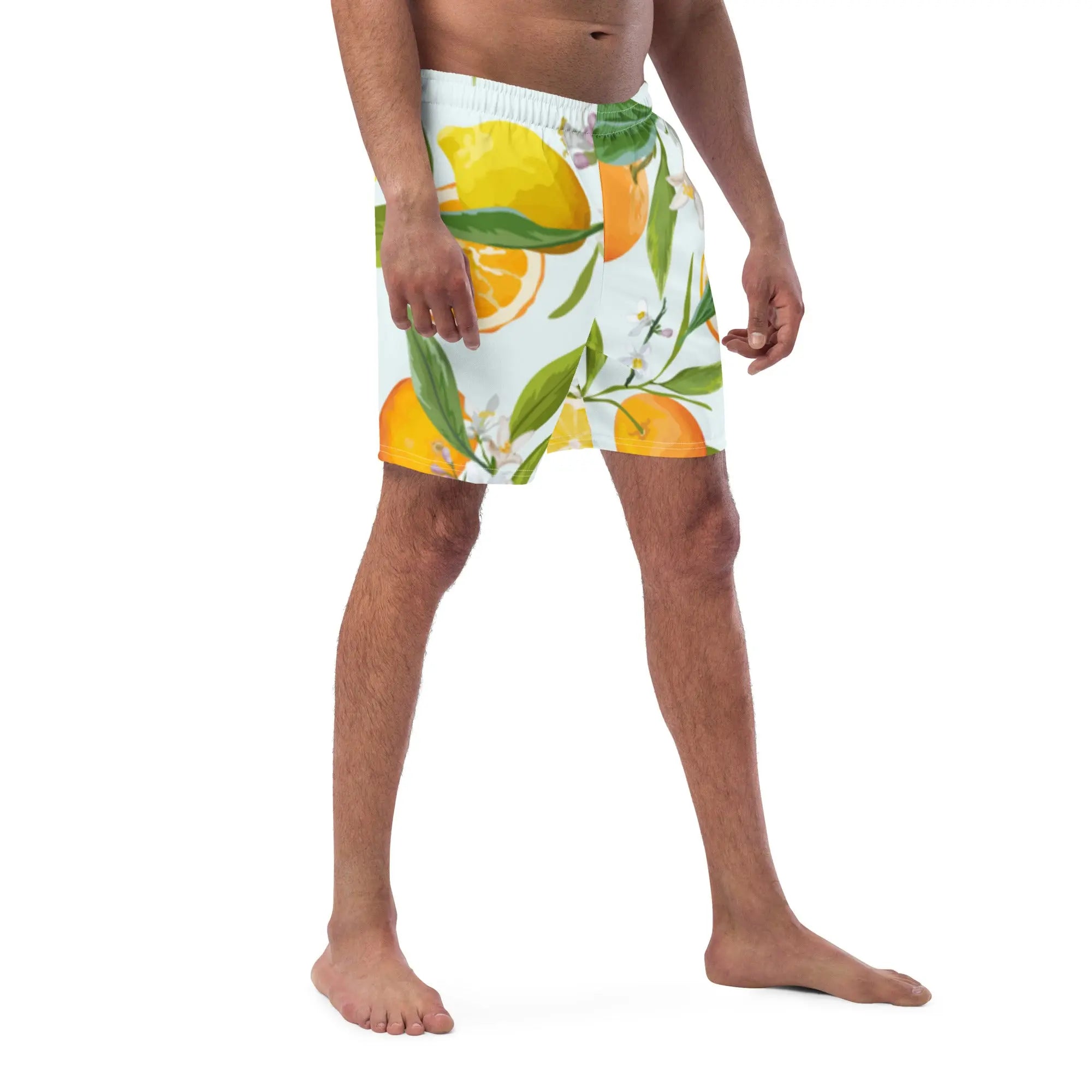 Men's Quick-Dry Swim Trunks with Lemon & Orange Print - Comfortable Beach Shorts for Swimming, Surfing & Summer Vacations
