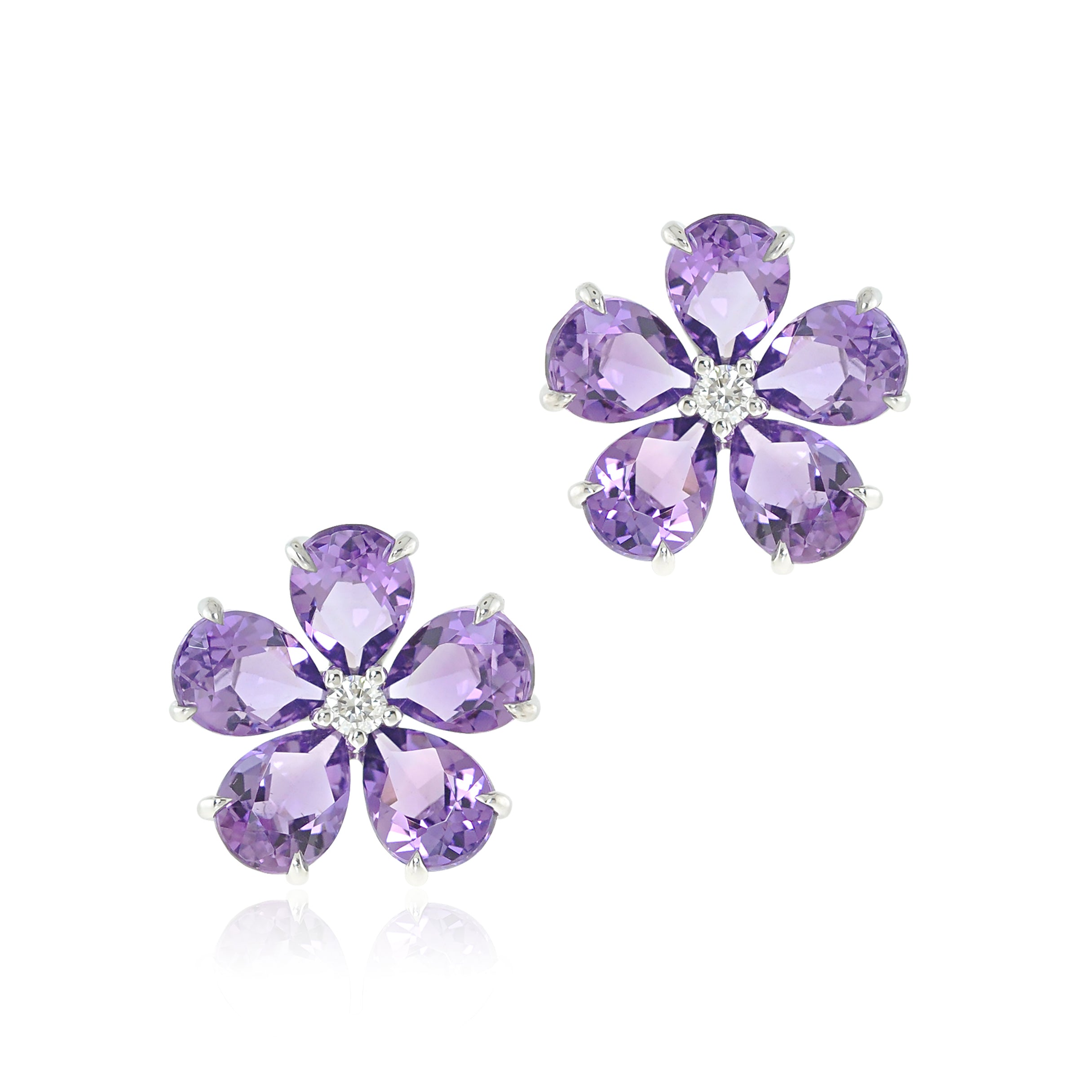 Forget Me Not Earrings in Amethyst & Diamonds – Elegant Purple Flower Jewelry for Women, Perfect for Weddings, Anniversaries & Special Occasions