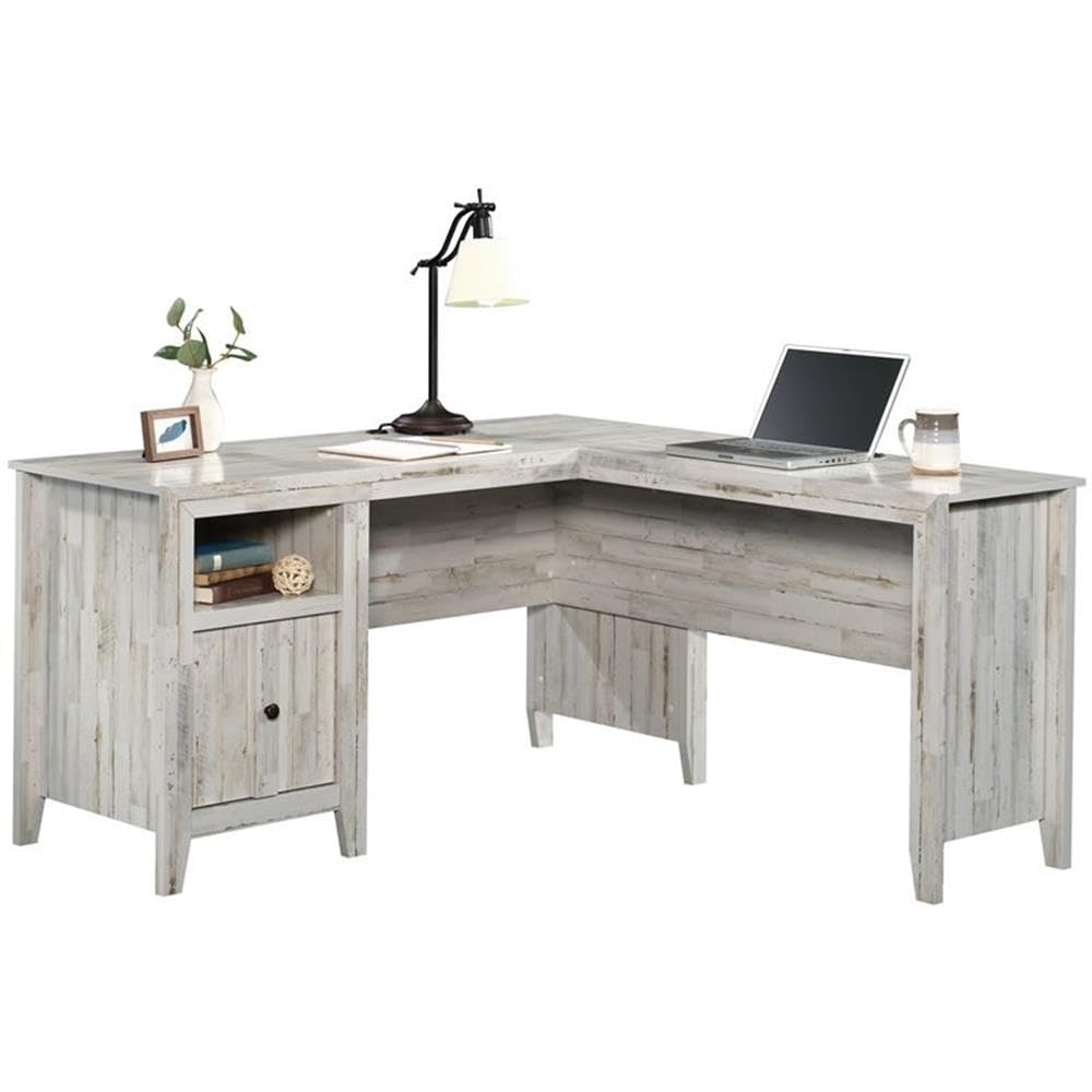 UrbanPro Traditional L-Shaped Desk - Engineered Wood White Plank for Home Office, Gaming & Study - Modern Workstation with Ample Space
