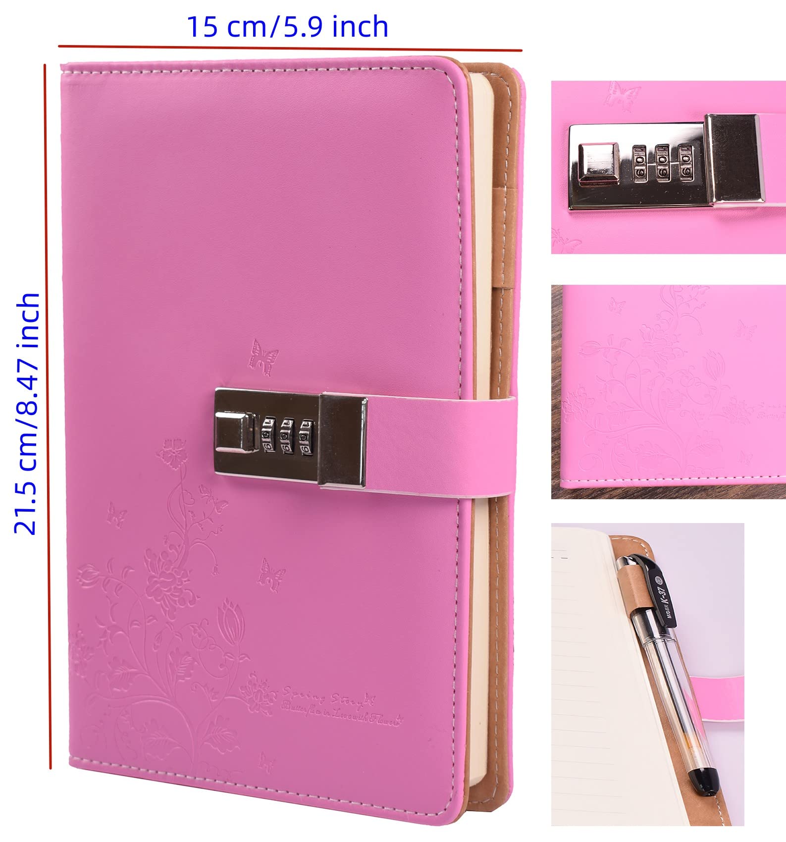 Secure Combination Lock Diary - A5 Locking Journal with Personal Notepad, Pink Writing Notebook for School, Travel & Secret Keeping | Planner & Agenda Organizer