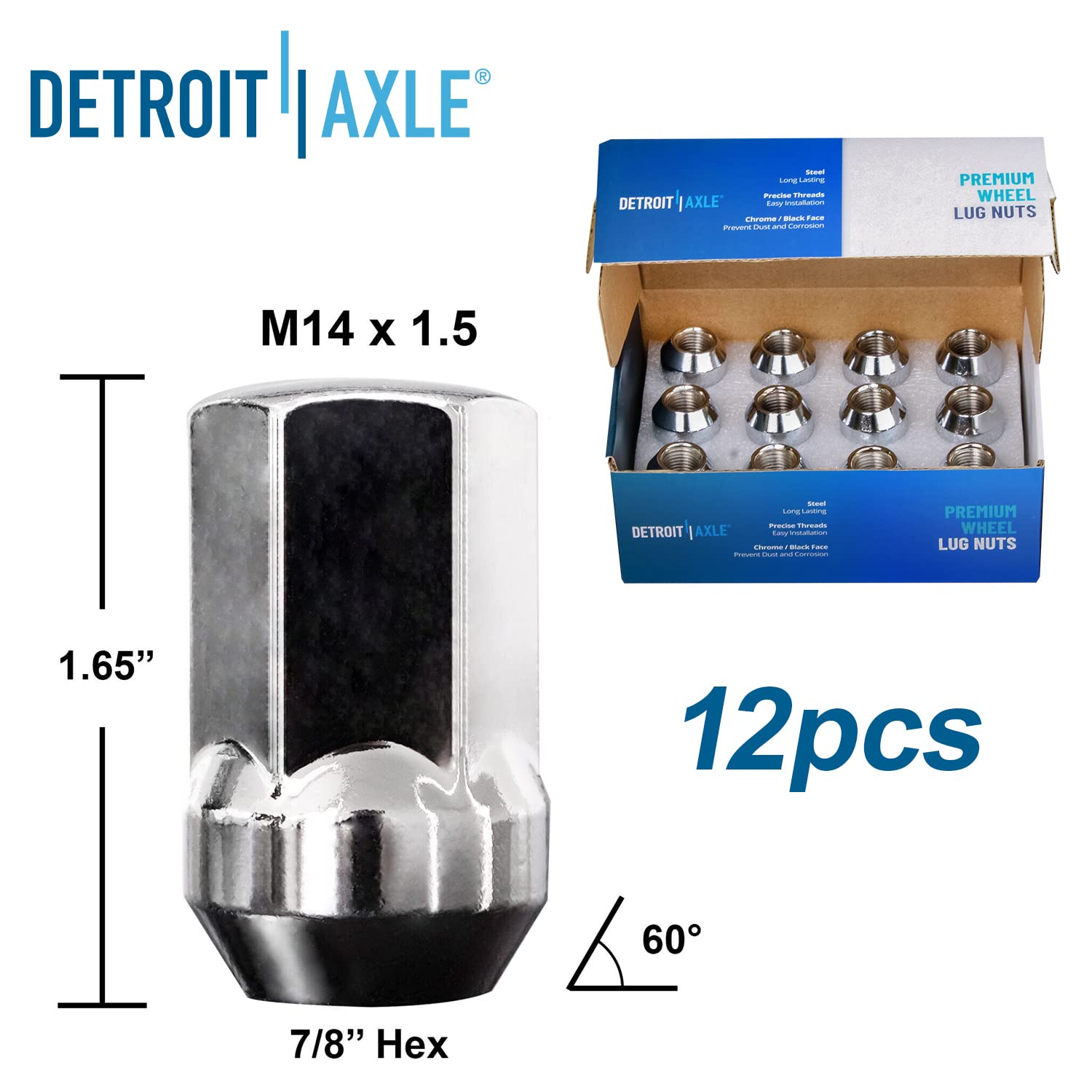 Detroit Axle Front Wheel Bearing & Hub Assembly Kit for 2012-2018 Ram 1500 - 2 Wheel Bearings, 24 Lug Nuts - Replacement for 12-18 Dodge Ram 1500 2WD/4WD - Perfect for Off-Roading, Towing & Daily Driving