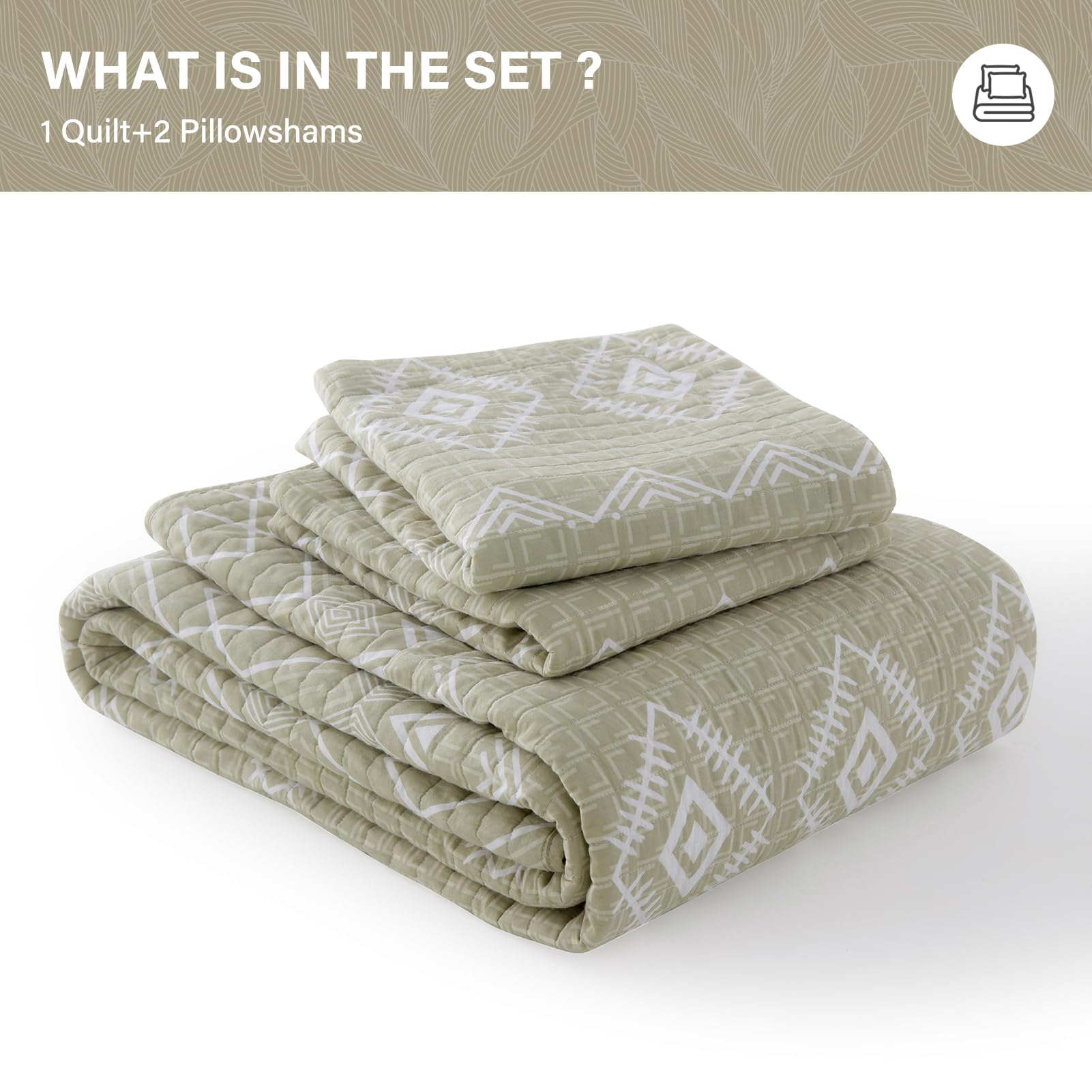 King Size Quilt Set - 100% Cotton Reversible Geometric Striped Comforter | Lightweight All-Season Bedspread for King Bed (Beige/White, 3-Piece) | Perfect for Master Bedroom, Guest Room & Cozy Home Decor