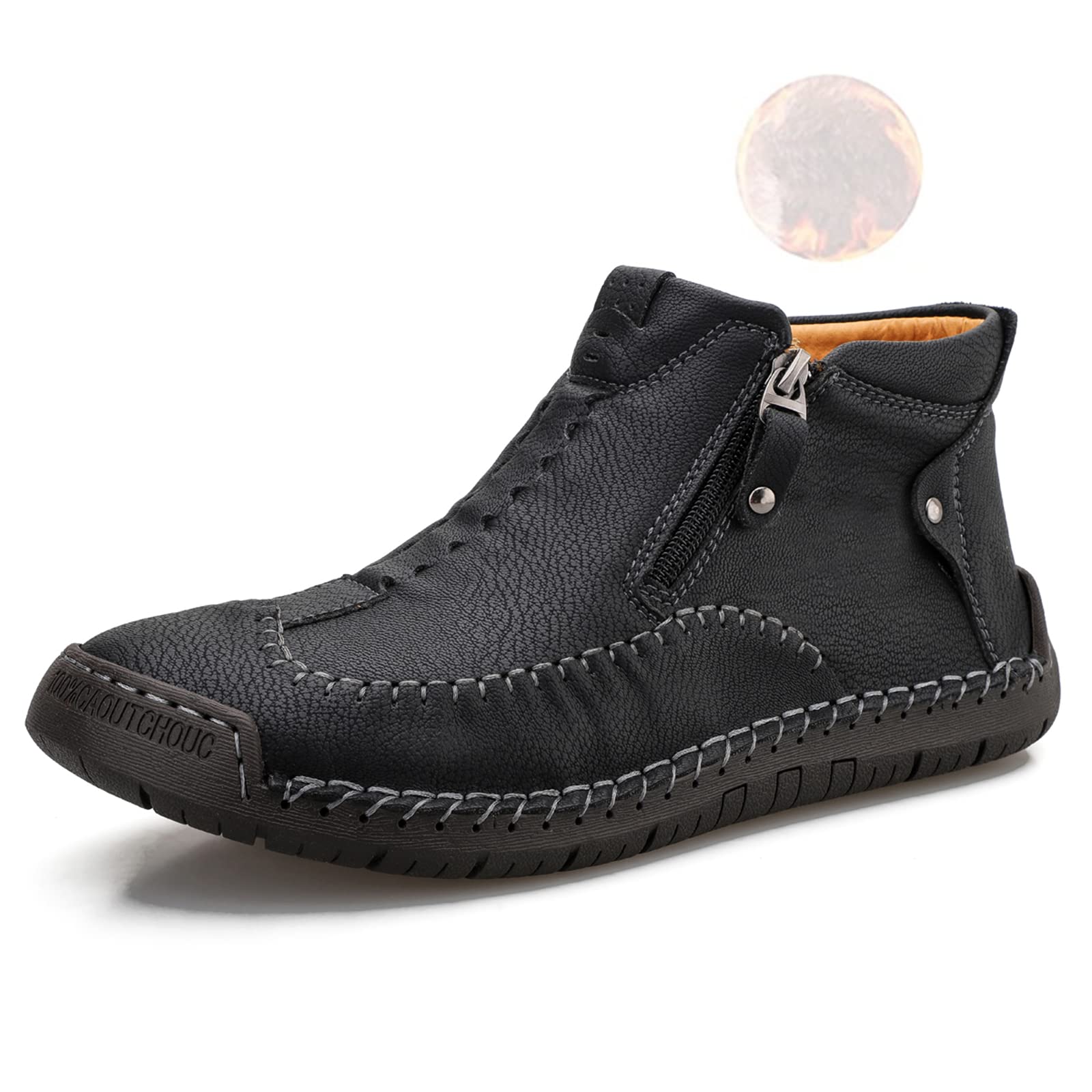 Men's Leather Chukka Boots - Ankle Boots for Men, Casual Oxford Shoes with Warm Fur Lining, Winter Hiking Boots (US 6.5-12) - Perfect for Outdoor Adventures & Everyday Wear