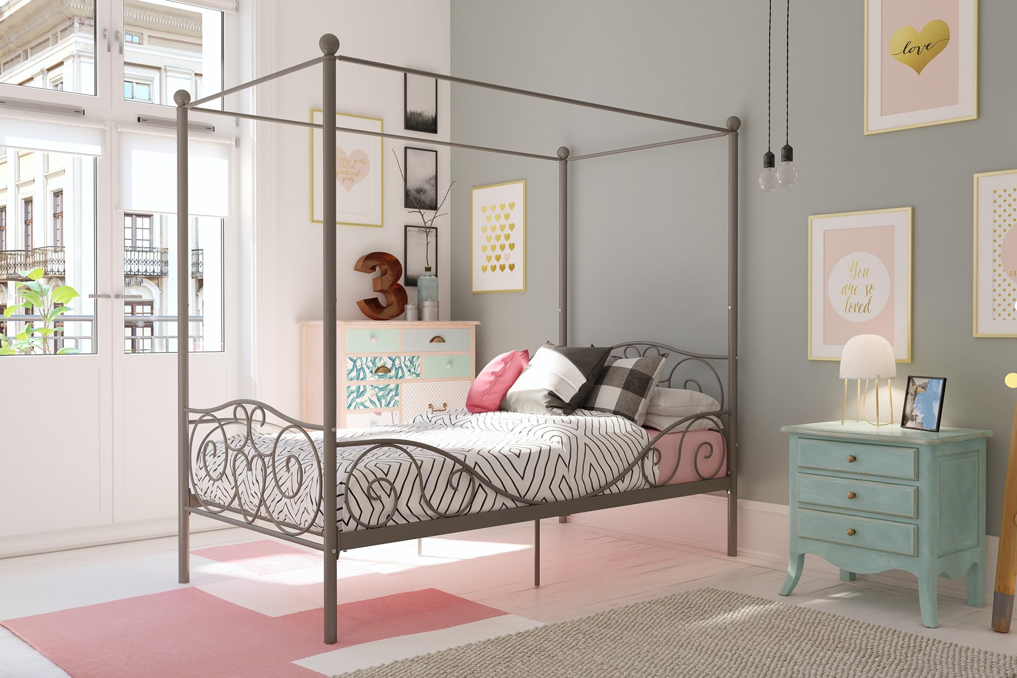 DHP 4020959 Heavy Duty Metal Twin Bed Frame in Pewter - Perfect for Kids Rooms, Guest Bedrooms & Small Spaces