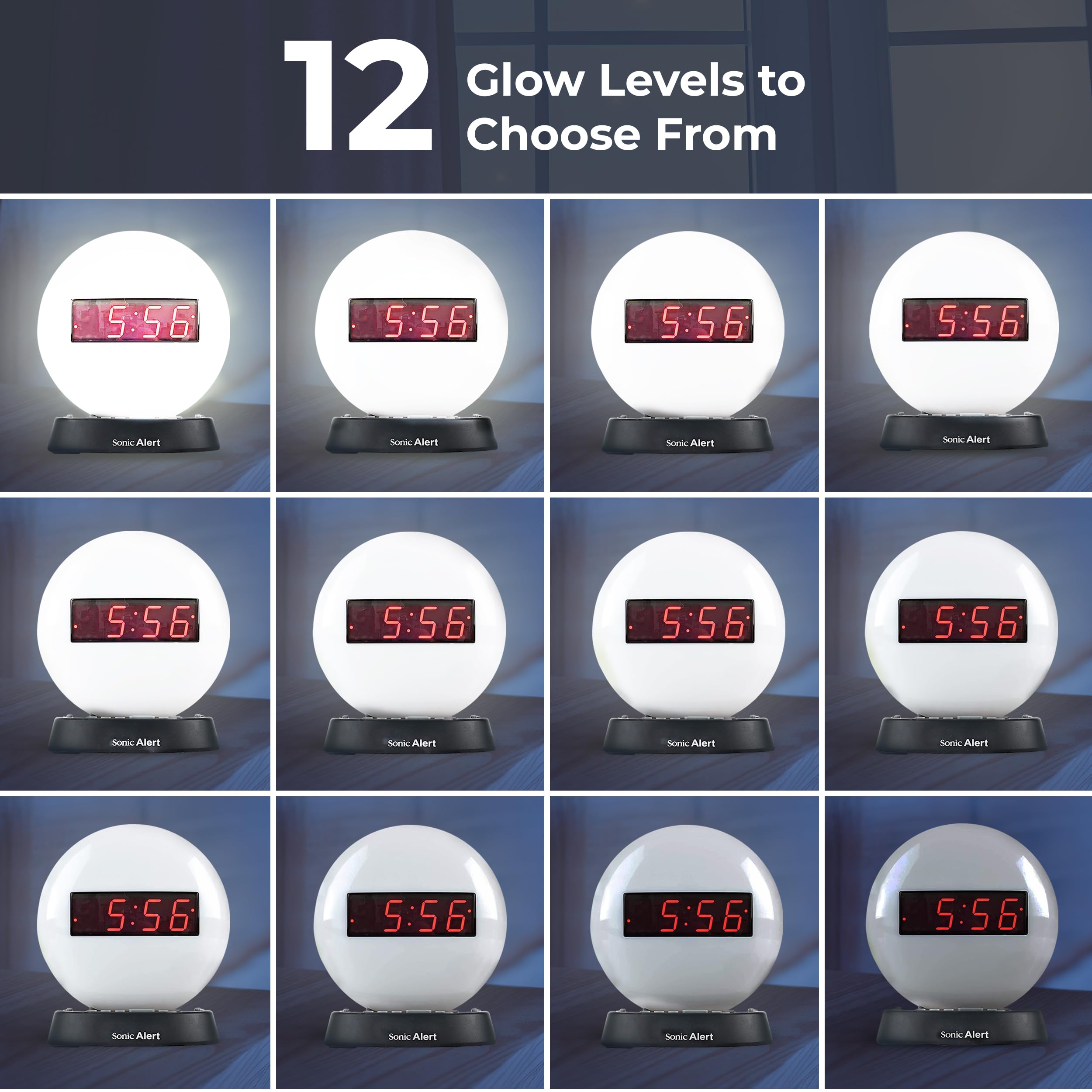 Sonic Alert Glow Soft White Night Light Alarm Clock - Loud & Compact Digital Alarm Clock with Battery Backup & Dimmer - Easy to Set for Kids & Adults - Perfect for Bedroom, Nursery, Dorm Room - AUX Input for Music Playback
