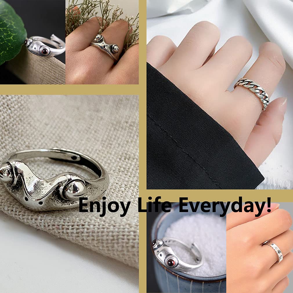 16 Pcs Silver Plated Frog Open Rings Set - Vintage Matching Couple Rings for Women & Men - Cute Snake, Hug, Moon & Sun Jewelry - Perfect for Gifts, Parties & Everyday Wear