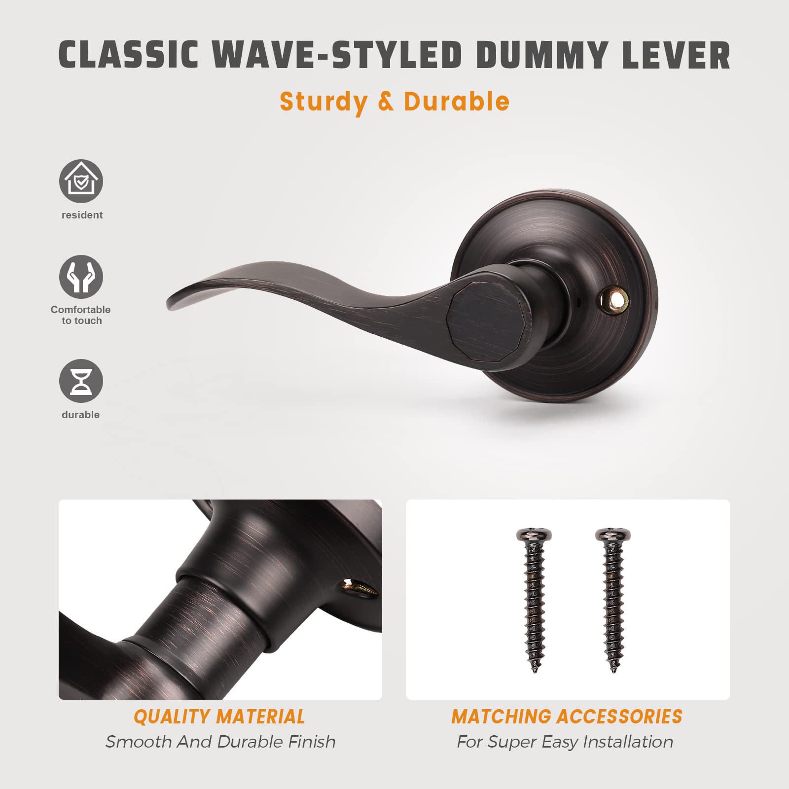 KNOBWELL 2 Pack Bronze Dummy Lever Door Handles - Interior Closet Door Knobs with Levers, Left Hand (No Lock/Latch) - Perfect for Bedrooms, Bathrooms & Closet Doors