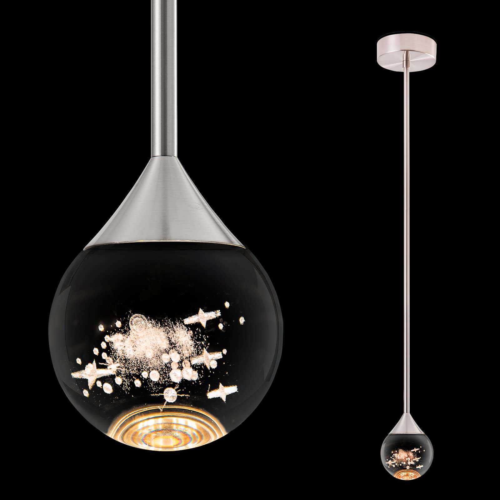 Votag Brushed Nickel Pendant Light - Modern LED Kitchen Island Lighting with Unique Crystal Design - Energy Efficient Hanging Light Fixture for Dining Room, Bedroom, Bar & Mini Pendant Spot Lights (1 Light) - Perfect for Kitchen Island, Breakfast Nook & Home Decor