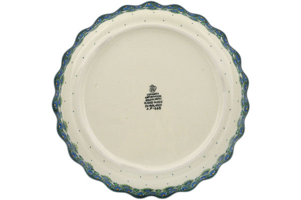 10-Inch Fluted Pie Dish with Peacock Feather Design - Perfect for Baking, Serving, and Holiday Desserts