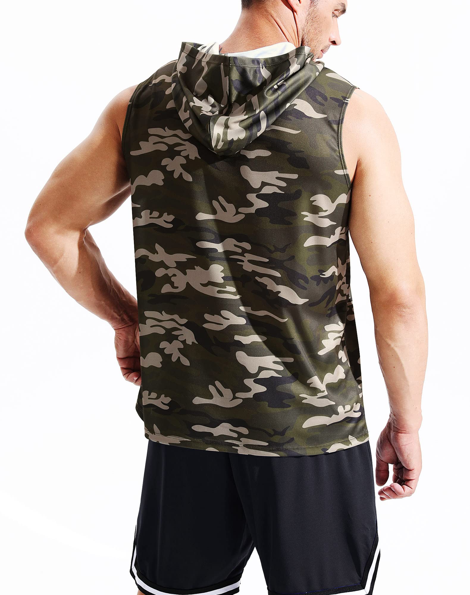 Neleus Men's Running Tank Tops 3 Pack - Breathable Sleeveless Workout Shirts with Hoods for Gym, Jogging & Outdoor Sports | Moisture-Wicking Athletic Tops