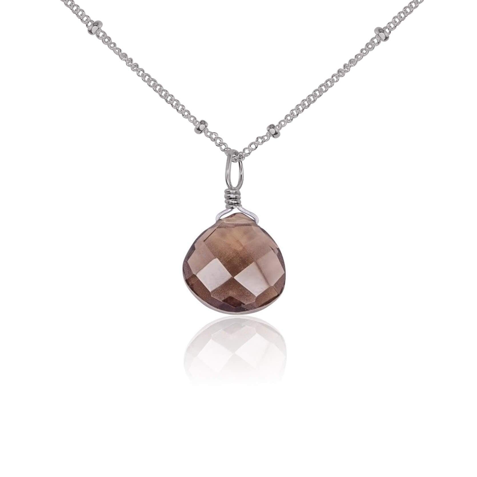 Tiny Smoky Quartz Teardrop Crystal Pendant Necklace - Elegant Healing Stone Jewelry for Women, Perfect for Meditation, Yoga & Spiritual Gifts