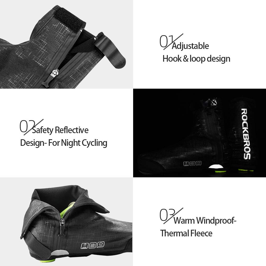 ROCKBROS Thermal Windproof Cycling Shoe Covers - Fleece-Lined Winter Bike Overshoes for Mountain & Road Biking - Keep Feet Warm in Cold Weather Rides