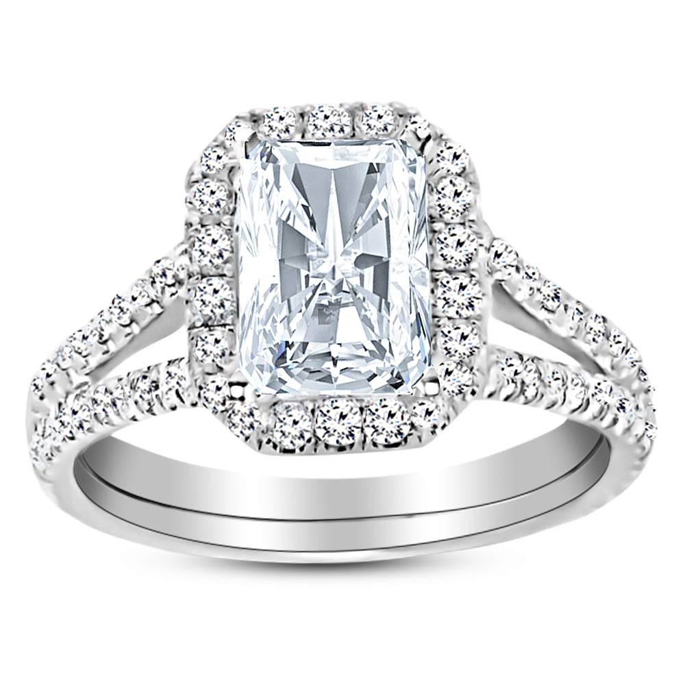 14K White Gold 3 Carat Lab-Grown Diamond Split Shank Radiant Cut Engagement Ring (E-F Color, VS2-SI1 Clarity, 2.5 Ct Center) - Perfect for Proposals, Anniversaries & Special Occasions