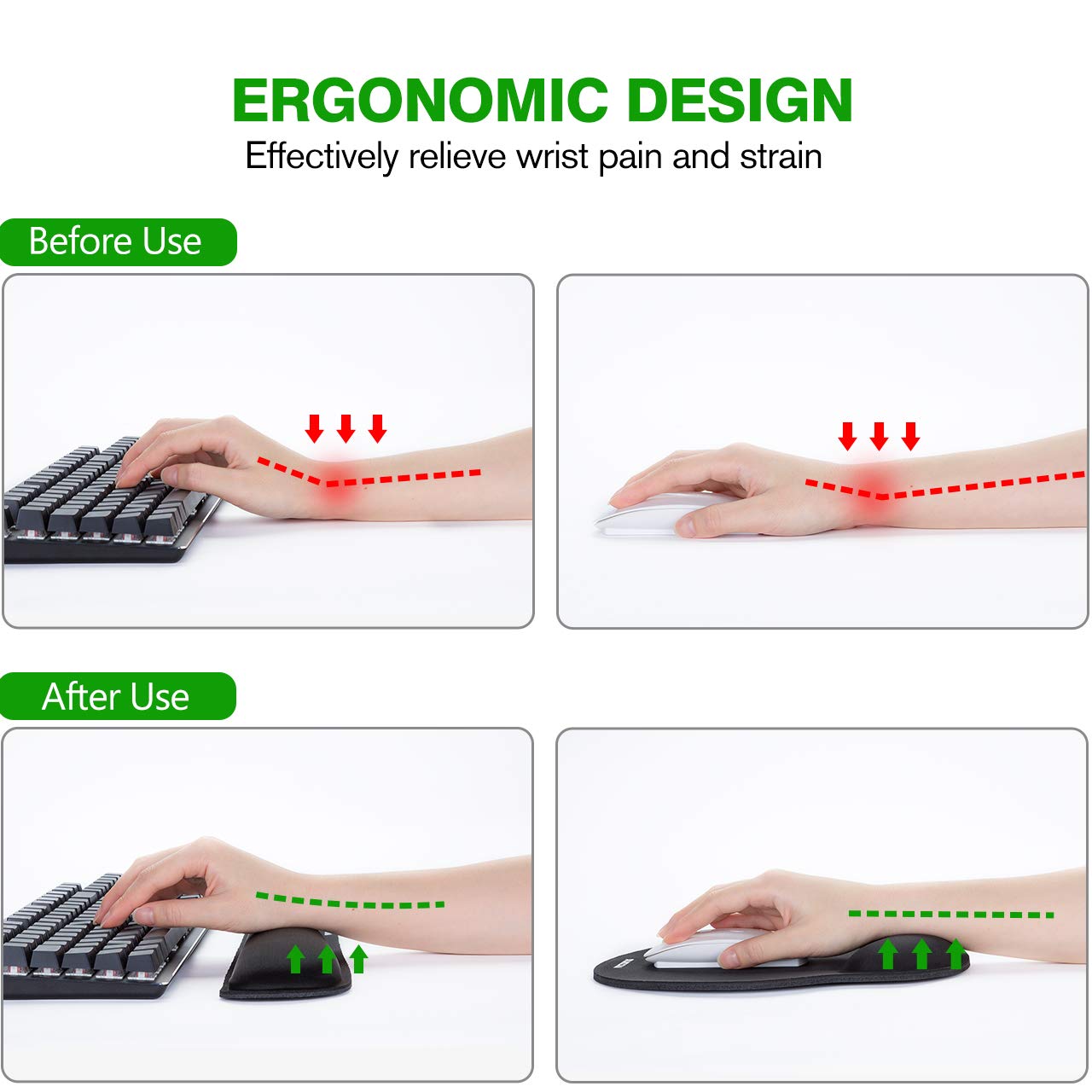 Ergonomic Memory Foam Mouse Pad & Keyboard Wrist Support - Pain Relief for Carpal Tunnel, Computer, Laptop, Desk Use - Ideal for Office, Gaming, and Home Workspaces