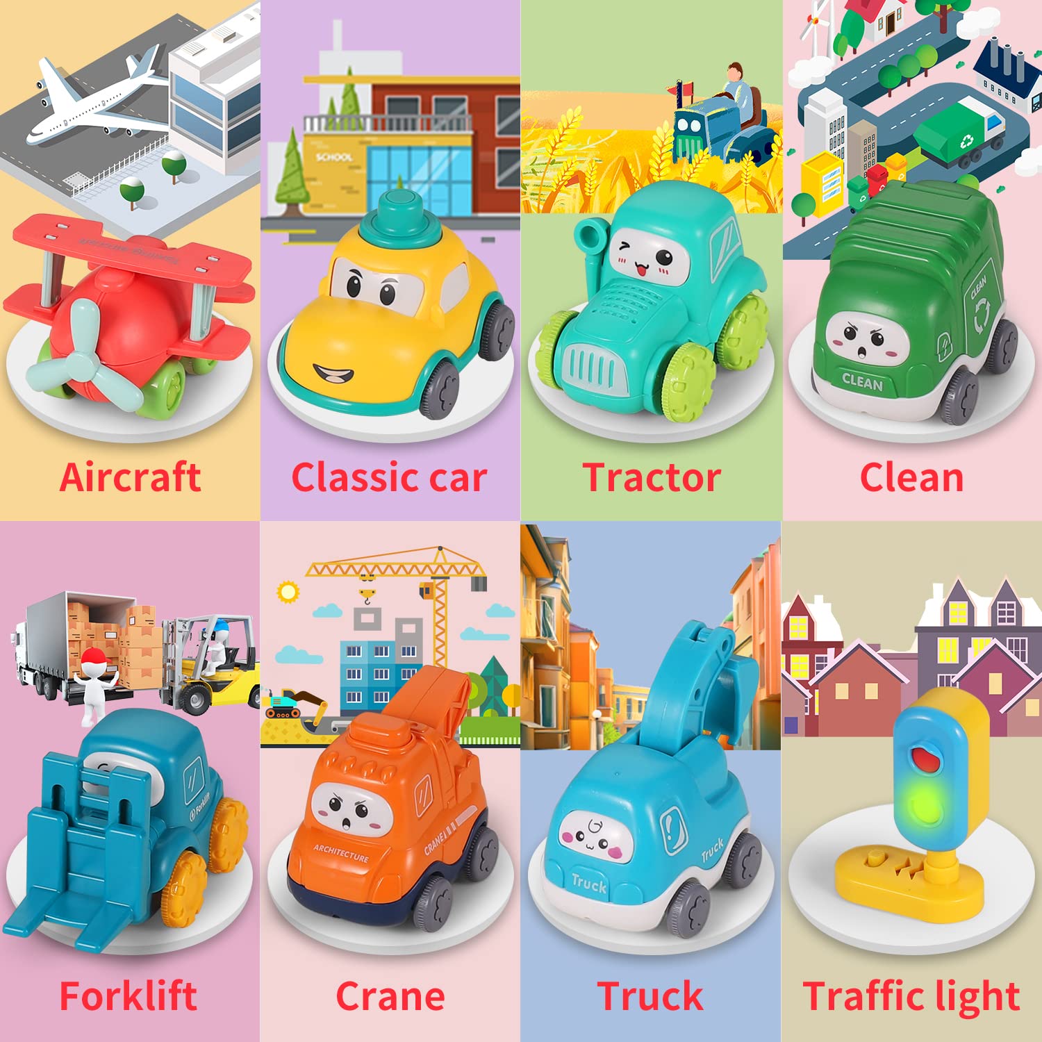 ALASOU 7-Piece Baby Crane Car Toys Set with Playmat & Storage Bag | 1st Birthday Gift for Boys & Girls | Easter Basket Stuffers for Toddlers Age 1-2 | Educational Toys for 1-2 Year Olds | Perfect for Playtime, Learning & Travel