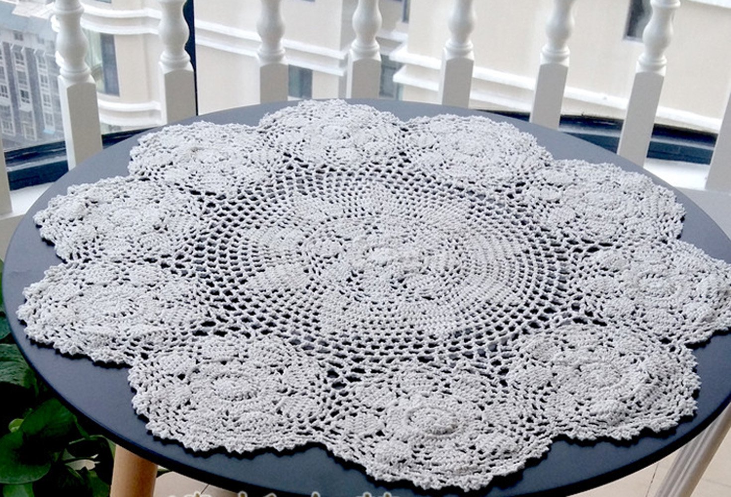 Handmade Cotton Crochet Lace Table Runner - 23 Inch Round Doily Tablecloth, Dresser Scarf for Dining Table, Coffee Table, Wedding Decor (White) - Elegant Home & Party Decoration
