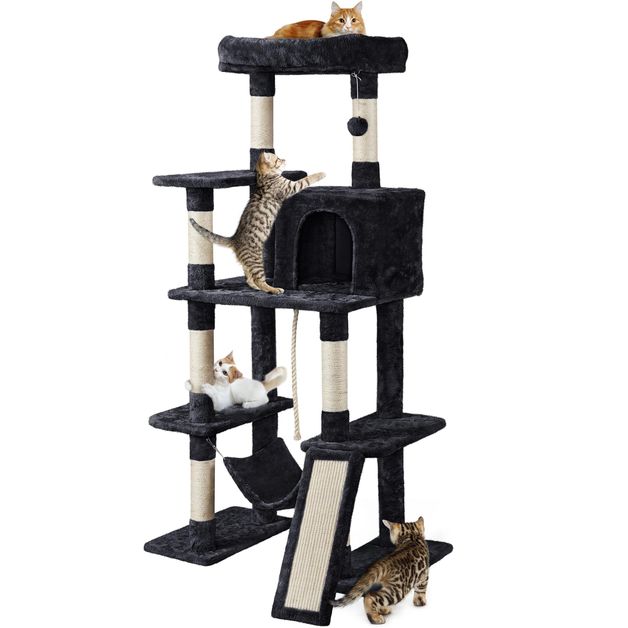 Yaheetech 63in Multi-Level Cat Tree Tower for Indoor Cats - Tall Cat Climbing Furniture with Sisal-Covered Scratching Posts, Condo & Perches - Durable Cat Activity Center for Kittens & Adult Cats (Black, Large) - Perfect for Small Spaces, Apartments & Play Areas