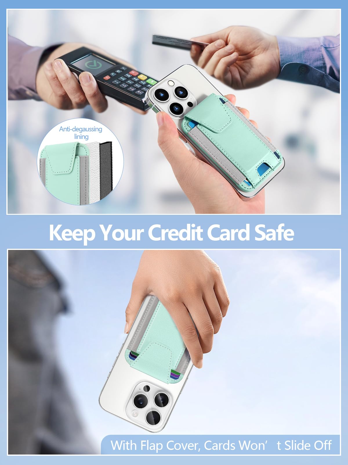 Miroddi Premium Leather MagSafe Wallet with Privacy Flap - Strong Magnetic Card Holder for iPhone 16/15/14/13/12 (Holds 7 Cards) | RFID Blocking Secure Wallet | Anti-Slip Design in Leafy Green | Perfect for Travel, Work & Everyday Use