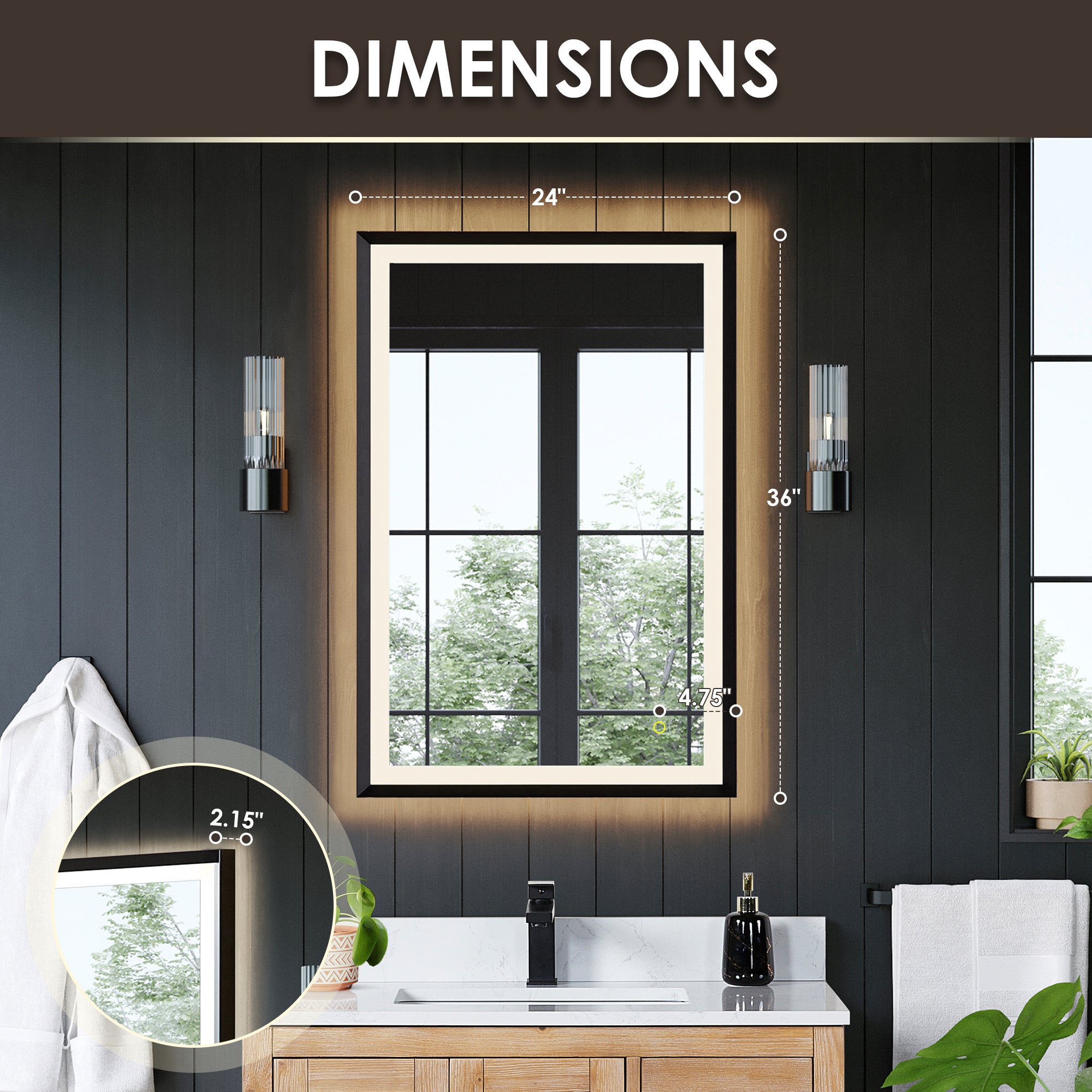 Apollo Rectangular Anti-Fog Dimmable LED Bathroom Mirror - Modern Vanity Wall Mirror with Aluminum Frame - Perfect for Makeup, Shaving & Home Decor