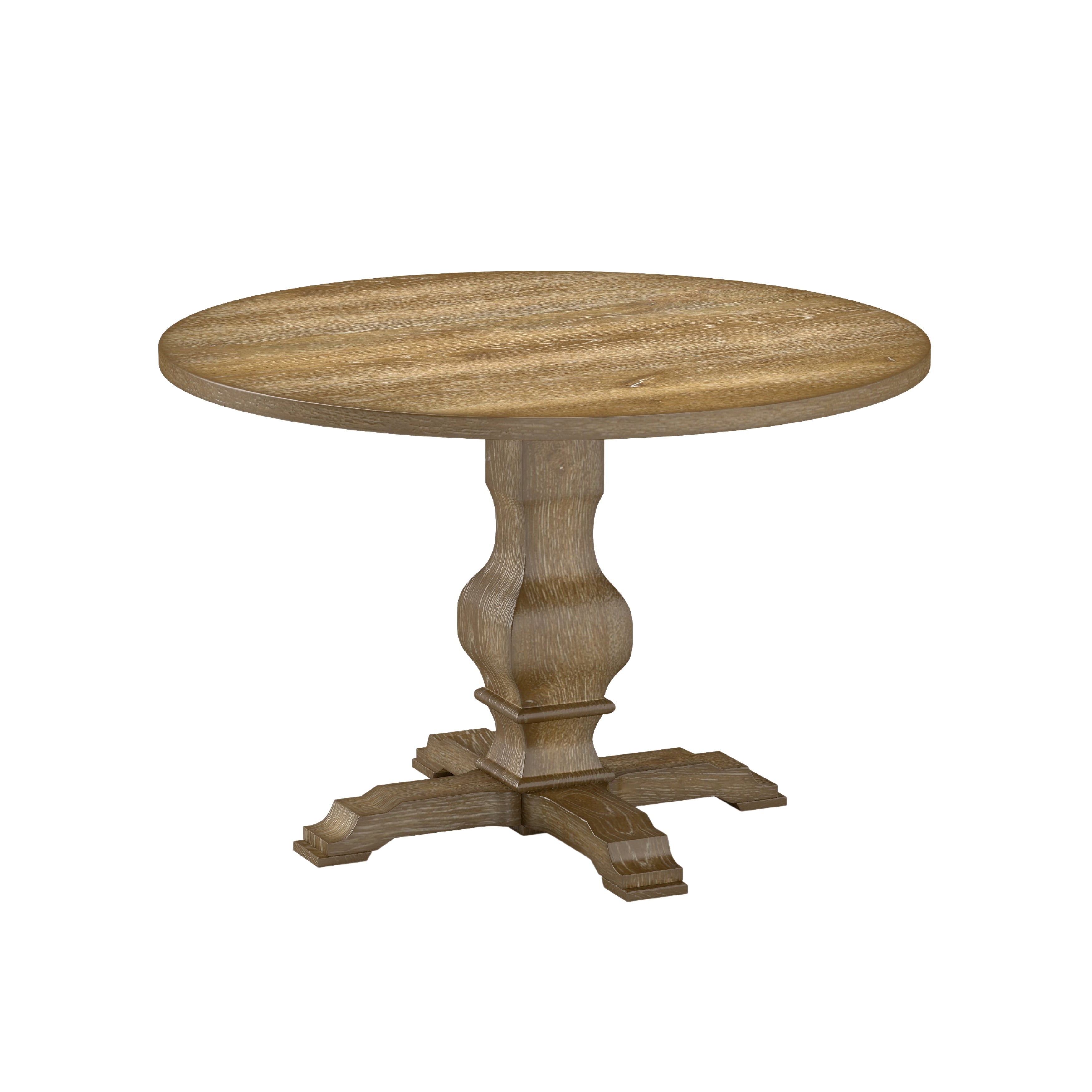 Roundhill Furniture Havre Solid Wood Pedestal Round Dining Table - 42 Inch Farmhouse Style for Kitchen, Dining Room & Small Spaces