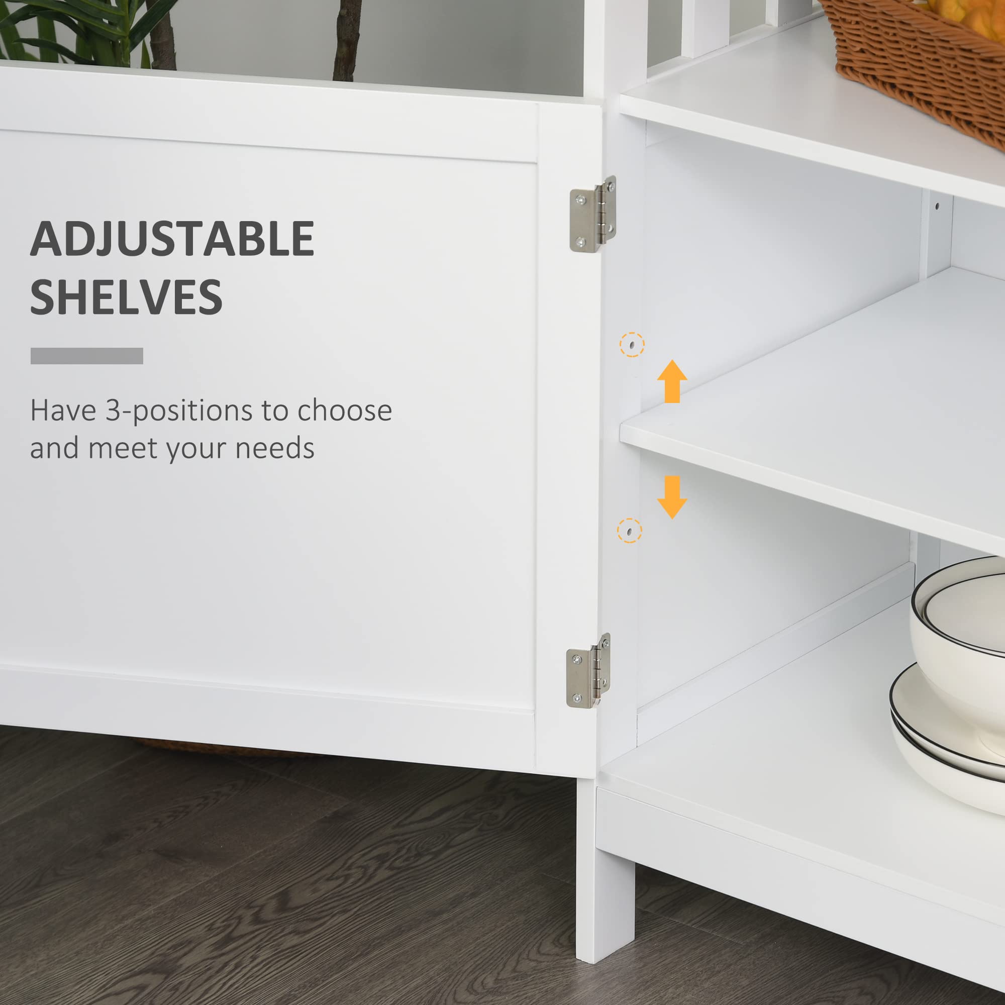 HOMCOM Modern Sideboard Buffet Cabinet - White Coffee Bar with 2-Tier Shelf & Open Storage | Perfect for Dining Room, Living Room & Kitchen Organization
