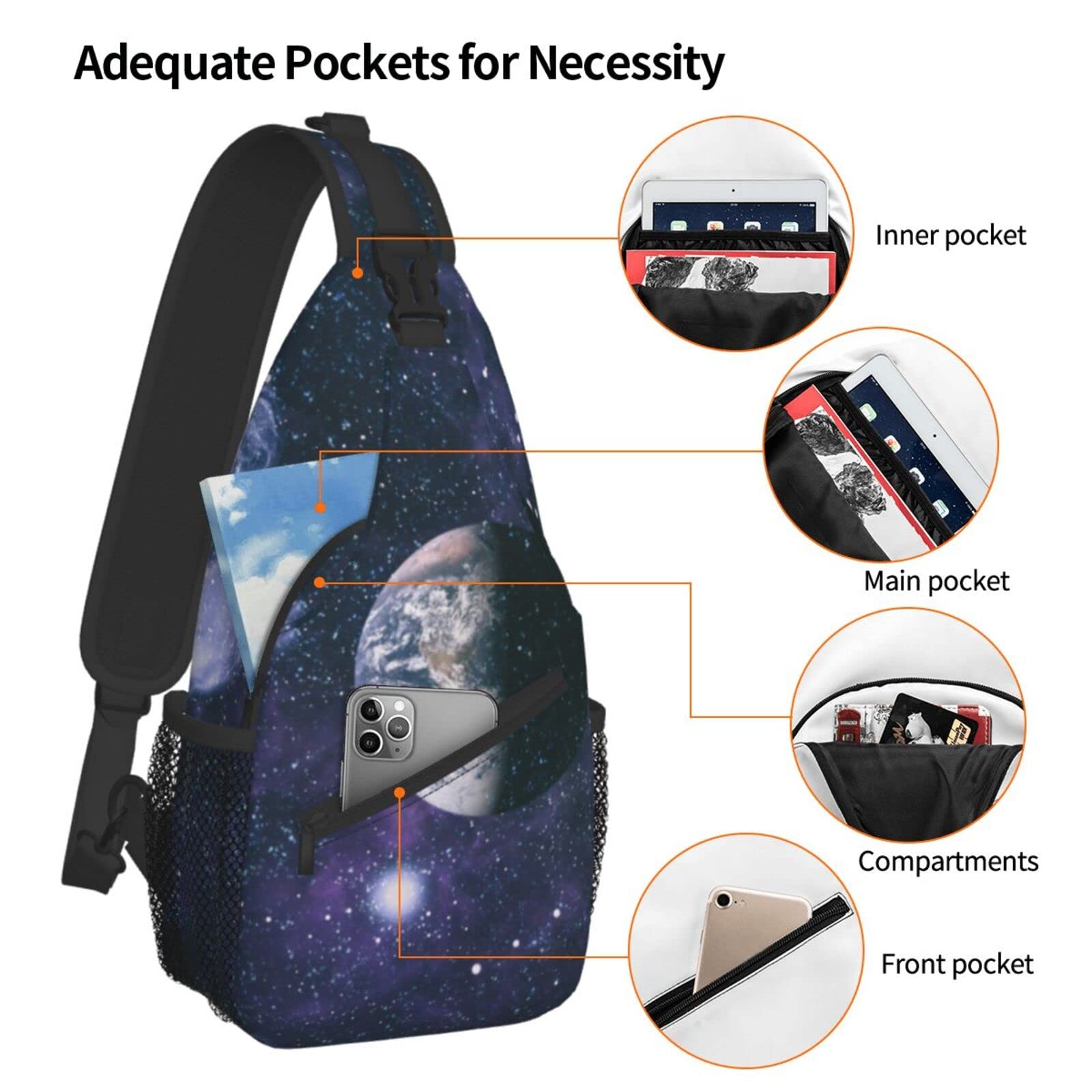 Galaxy Sling Backpack - Adjustable Crossbody Bag for Men & Women | Durable Gym, Cycling, Travel & Hiking Daypack | Perfect for Workouts, Commuting & Outdoor Adventures