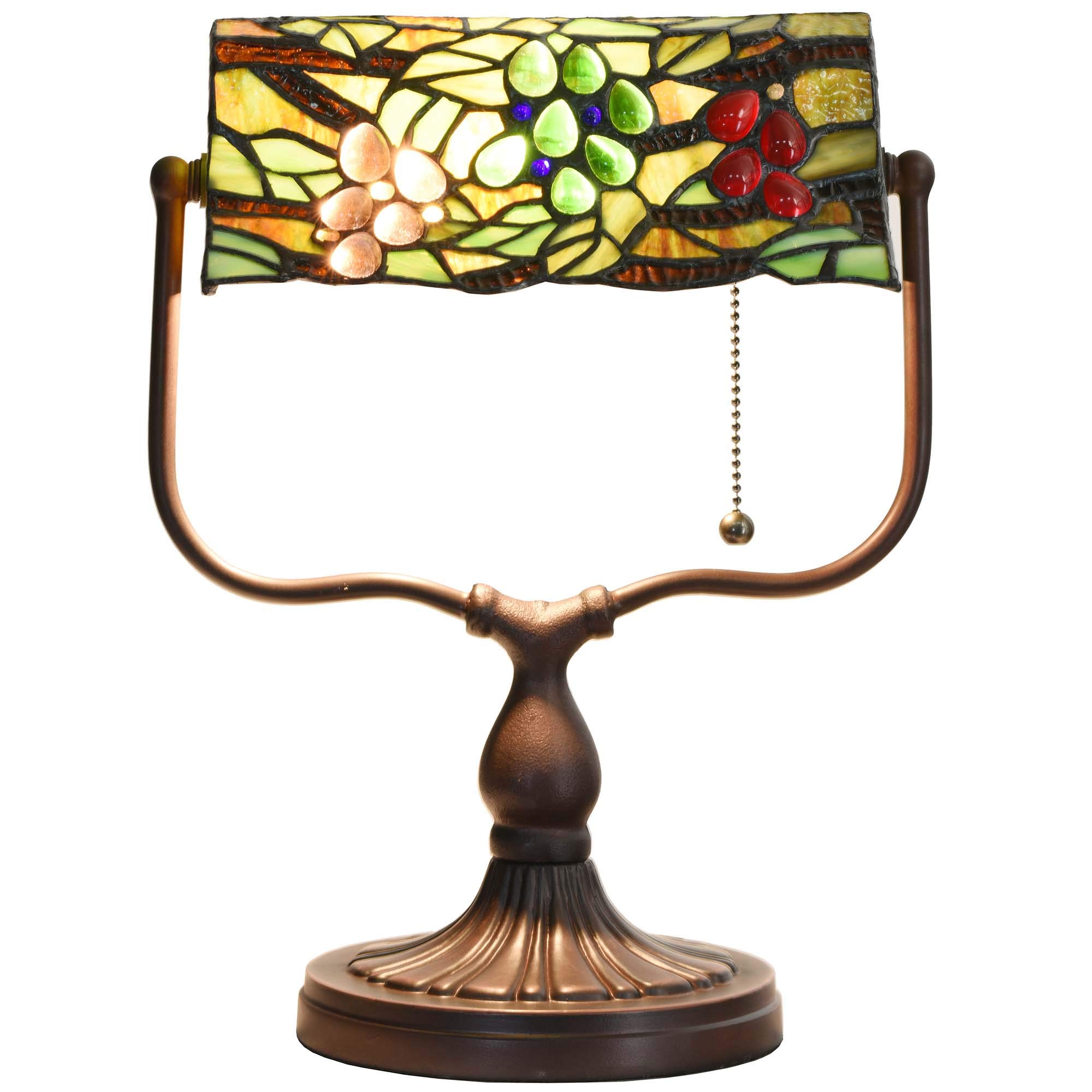 Bieye L10764 Tiffany Style Stained Glass Desk Lamp - 14 Inch Grape Color Banker Lamp for Home Office, Study, Reading & Working - Vintage Inspired Task Lighting for Libraries, Bedrooms and Workspaces