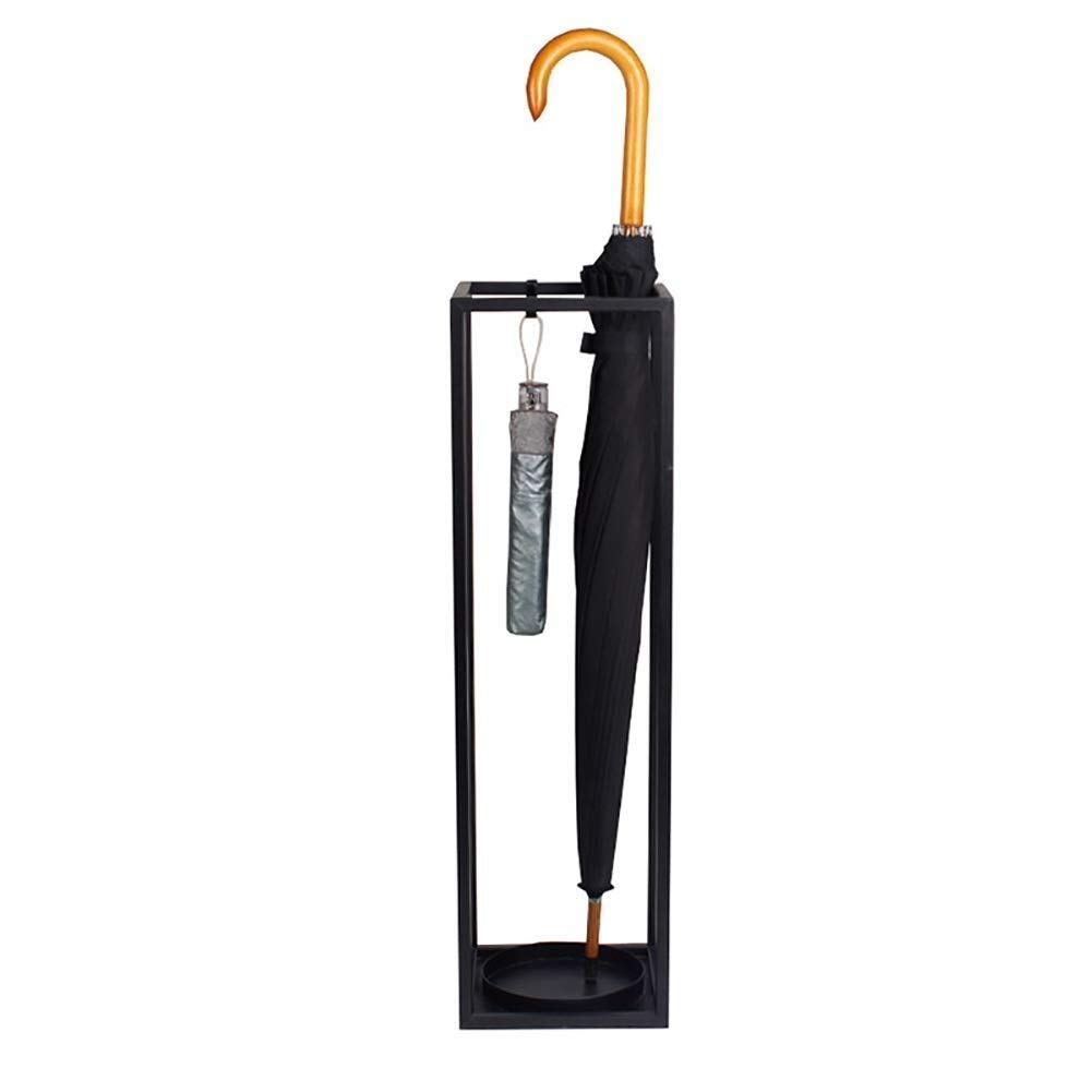 AGYQGOO Metal Black Umbrella Stand with Plastic Drip Tray & Hook - Walking Stick Holder & Umbrella Storage Organizer for Entryway, Porch, or Office Use