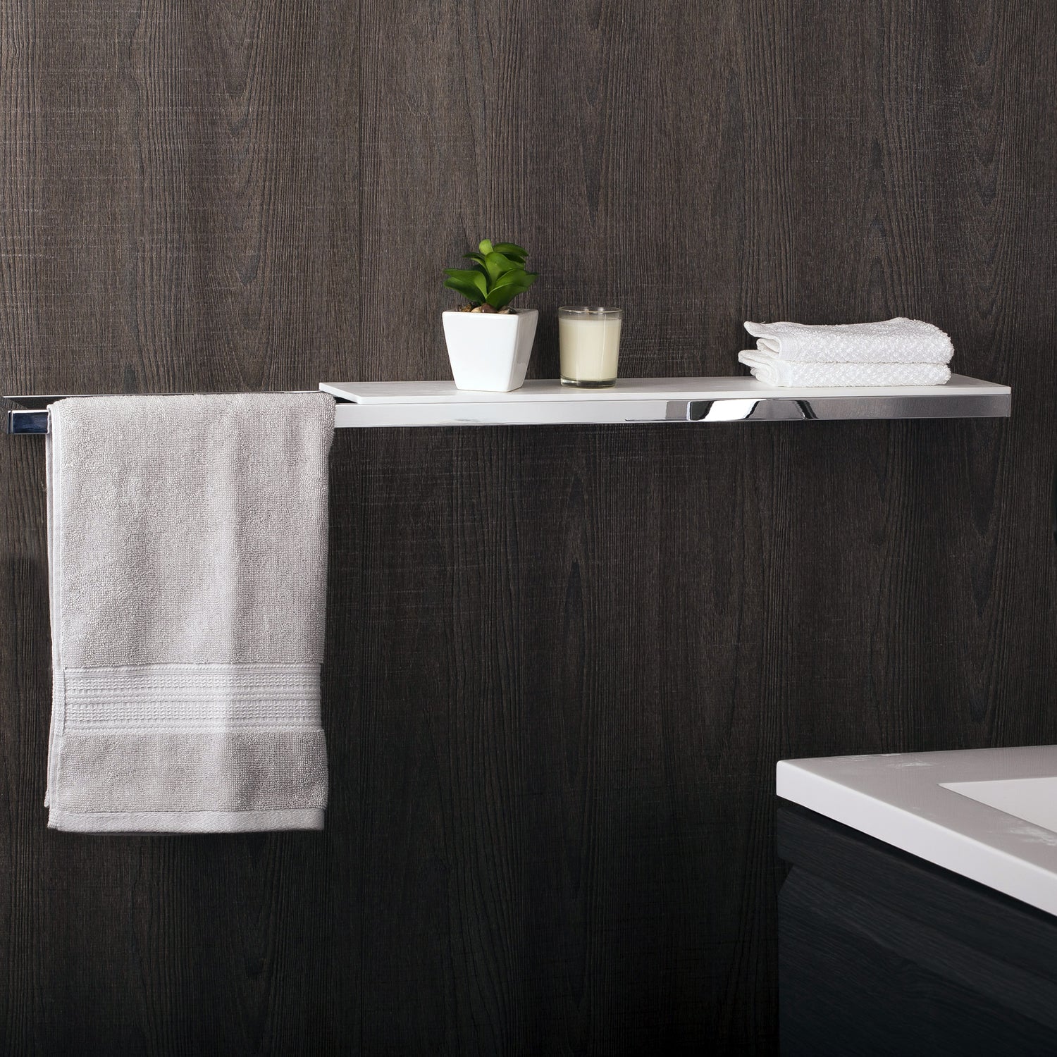 Premium Brass & Glass Bathroom Shelf - Wall Mounted Storage Organizer with Chrome Finish (35.4