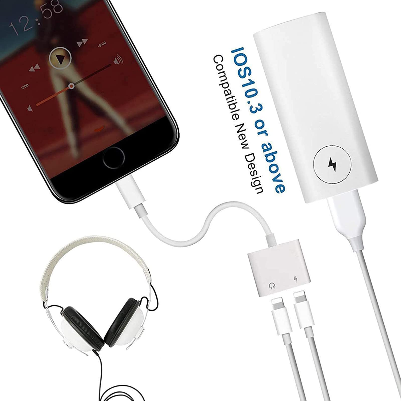 Apple MFi Certified 2-Pack iPhone Lightning to Dual Lightning Adapter - Splitter for Charging & AUX Headphones - Compatible with iPhone 13/12/11/SE/X/XR/XS/8/7 - Perfect for Car, Home & Travel Use
