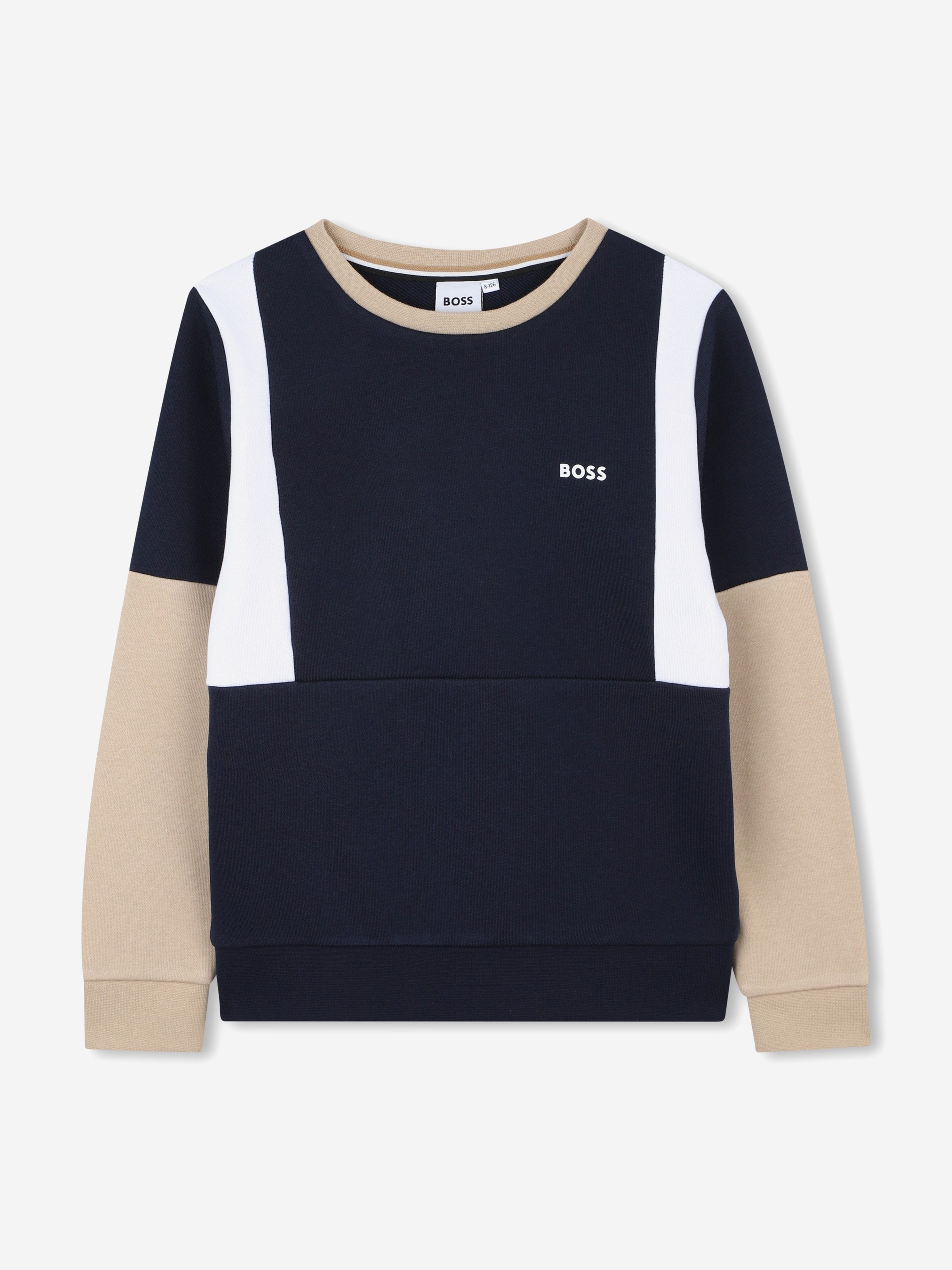 BOSS Boys Navy Contrast Sweatshirt | Stylish Pullover Hoodie for Kids | Perfect for School, Playdates & Casual Outings